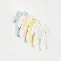 Juniors Solid Sleepsuit with Long Sleeves and Zip Closure - Set of 4