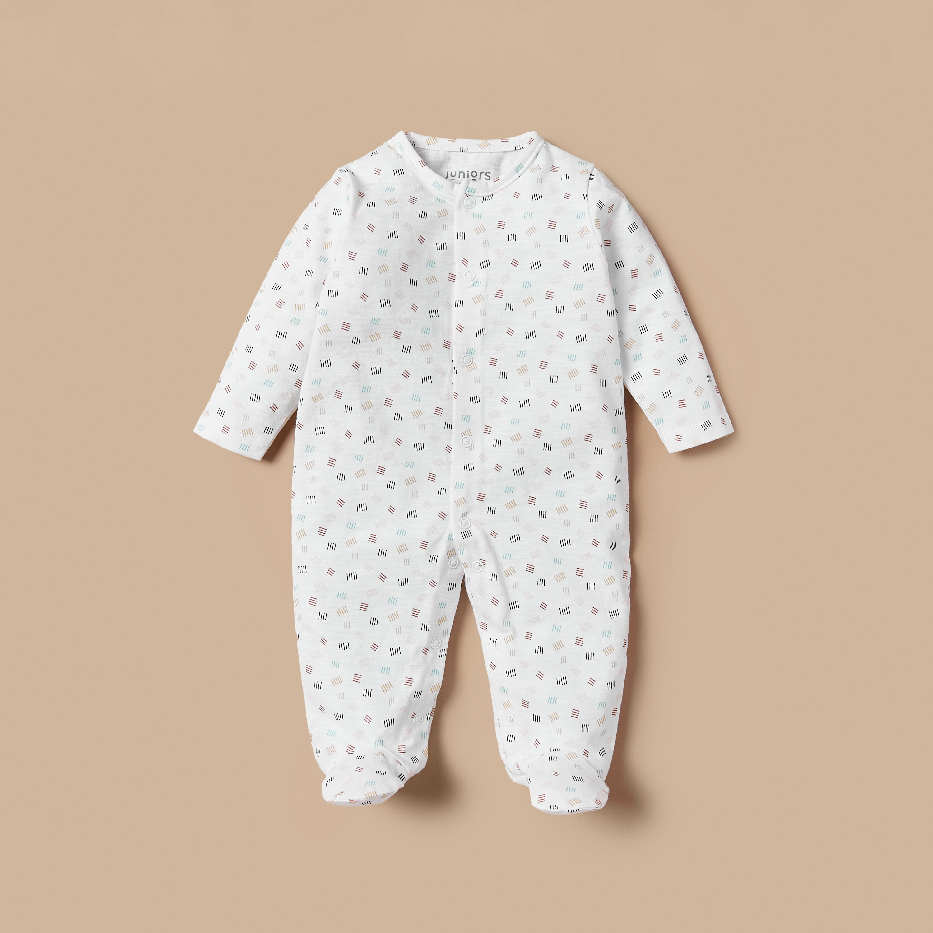 Juniors All-Over Print Sleepsuit with Button Closure and Long Sleeves-baby-girls-clothing-nightwear-sleepsuits-image-1