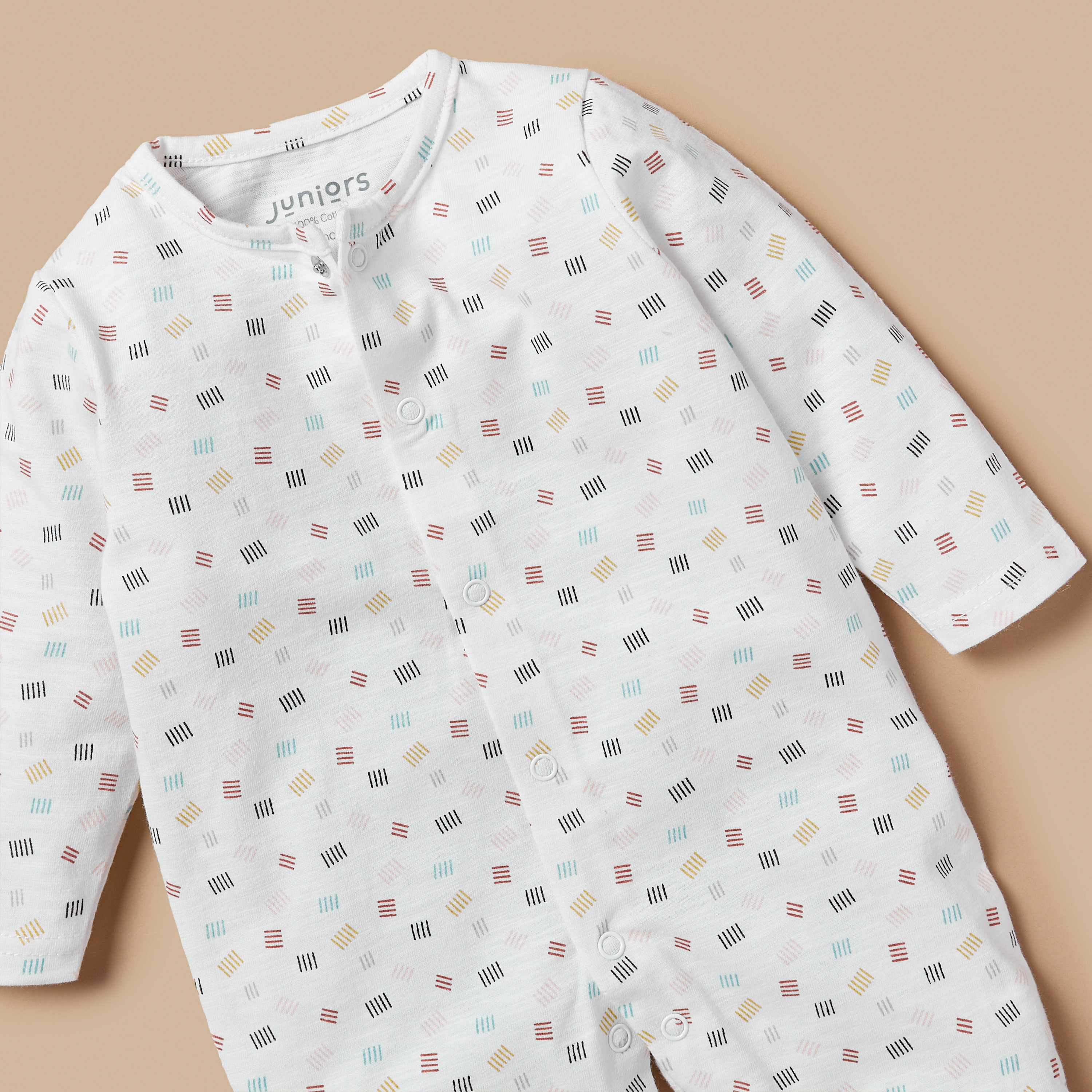 Juniors All-Over Print Sleepsuit with Button Closure and Long Sleeves-baby-girls-clothing-nightwear-sleepsuits-image-3