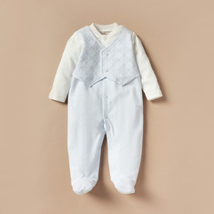 Giggles Colourblock Sleepsuit with Vest Overlay and Button Closure