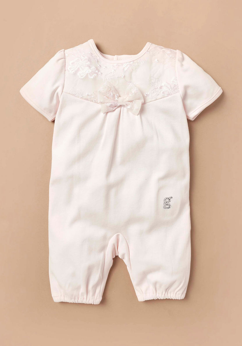 Giggles Bow Accent Romper with Snap Button Closure-Rompers%2C Dungarees and Jumpsuits-image-0