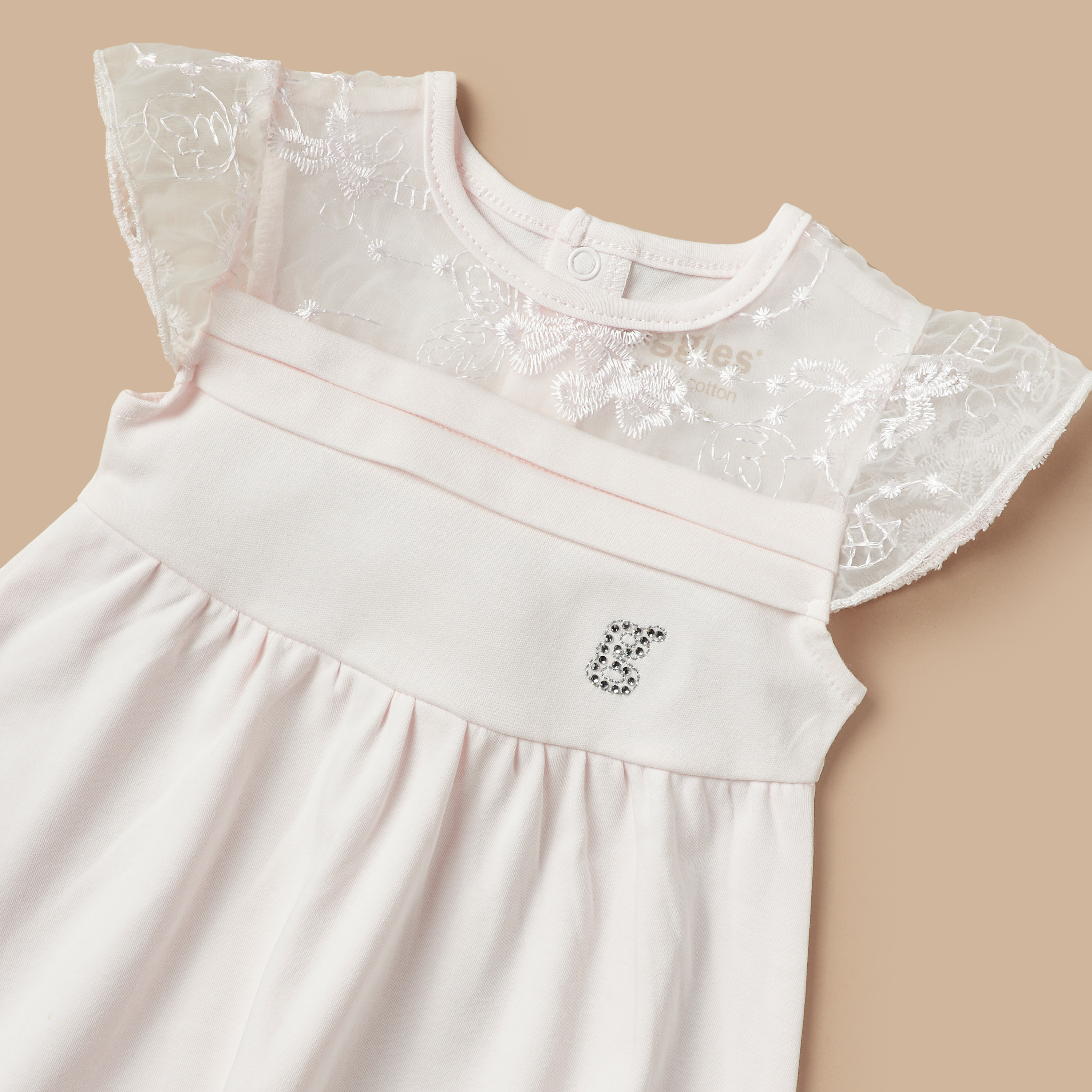 Giggles Studded A-line Dress with Lace Sleeves and Snap Button Closure-baby-girls-clothing-dressesandjumpsuits-image-2