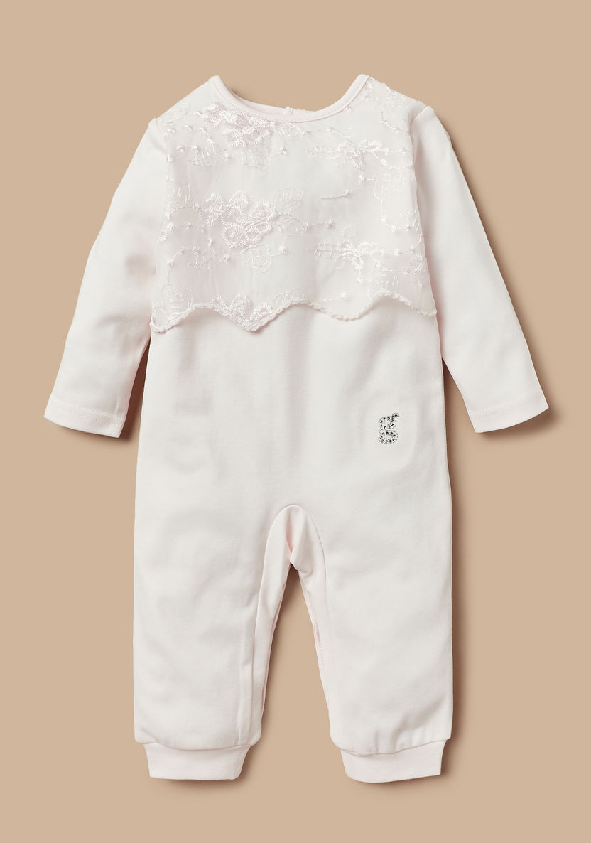 Giggles Lace Panel Detail Sleepsuit and Long Sleeves and Snap Button Closure-Sleepsuits-image-0