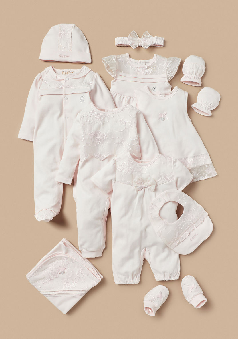 Giggles Lace Panel Detail Sleepsuit and Long Sleeves and Snap Button Closure-Sleepsuits-image-4