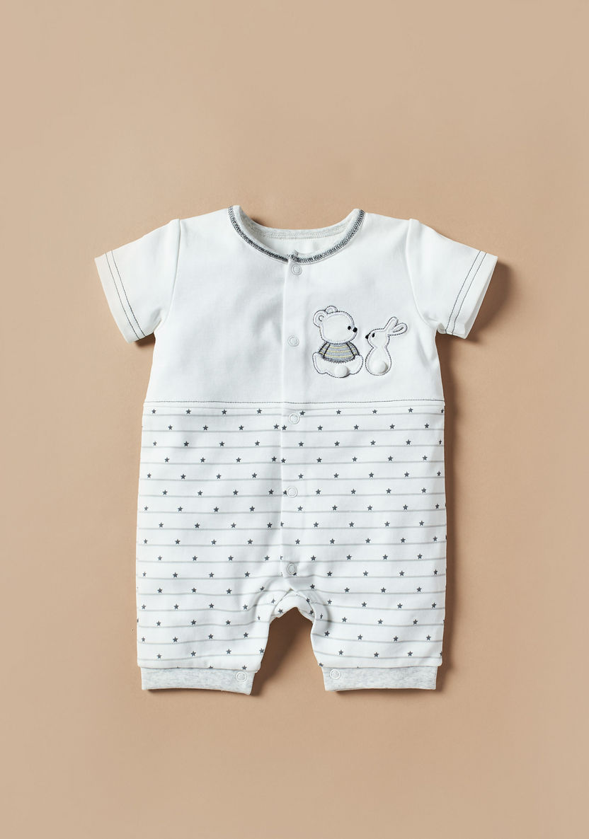 Juniors Bear Applique Short Sleeves Romper with Button Closure-Rompers%2C Dungarees and Jumpsuits-image-0