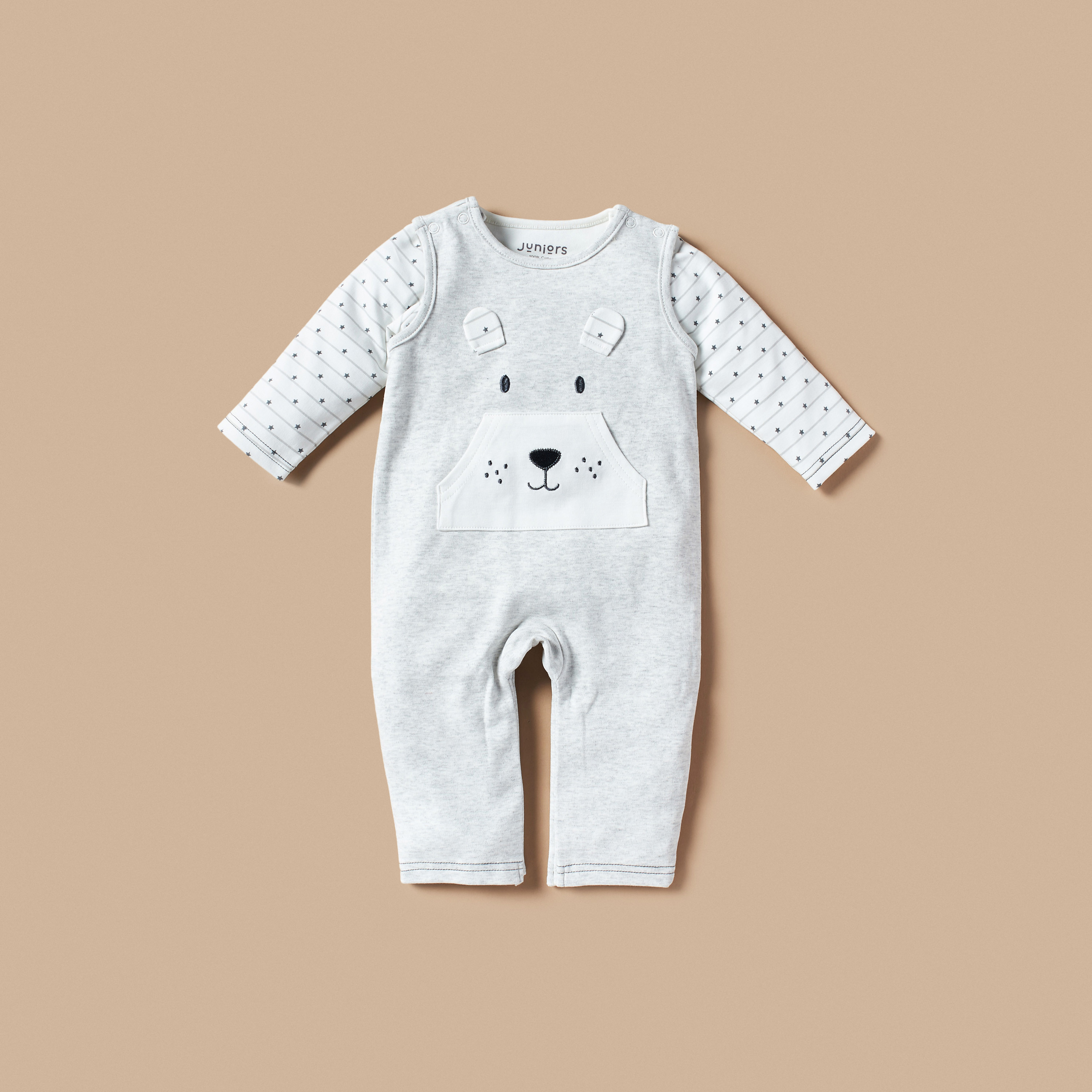 Juniors All-Over Print T-shirt and Dungaree Set with Applique Detail-baby-boys-clothing-rompers-image-1