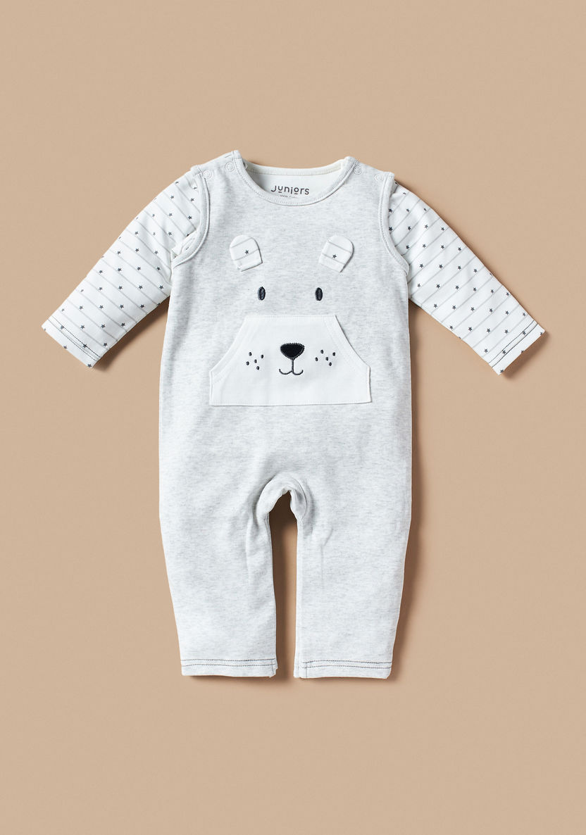 Juniors All-Over Print T-shirt and Dungaree Set with Applique Detail-Rompers%2C Dungarees and Jumpsuits-image-0