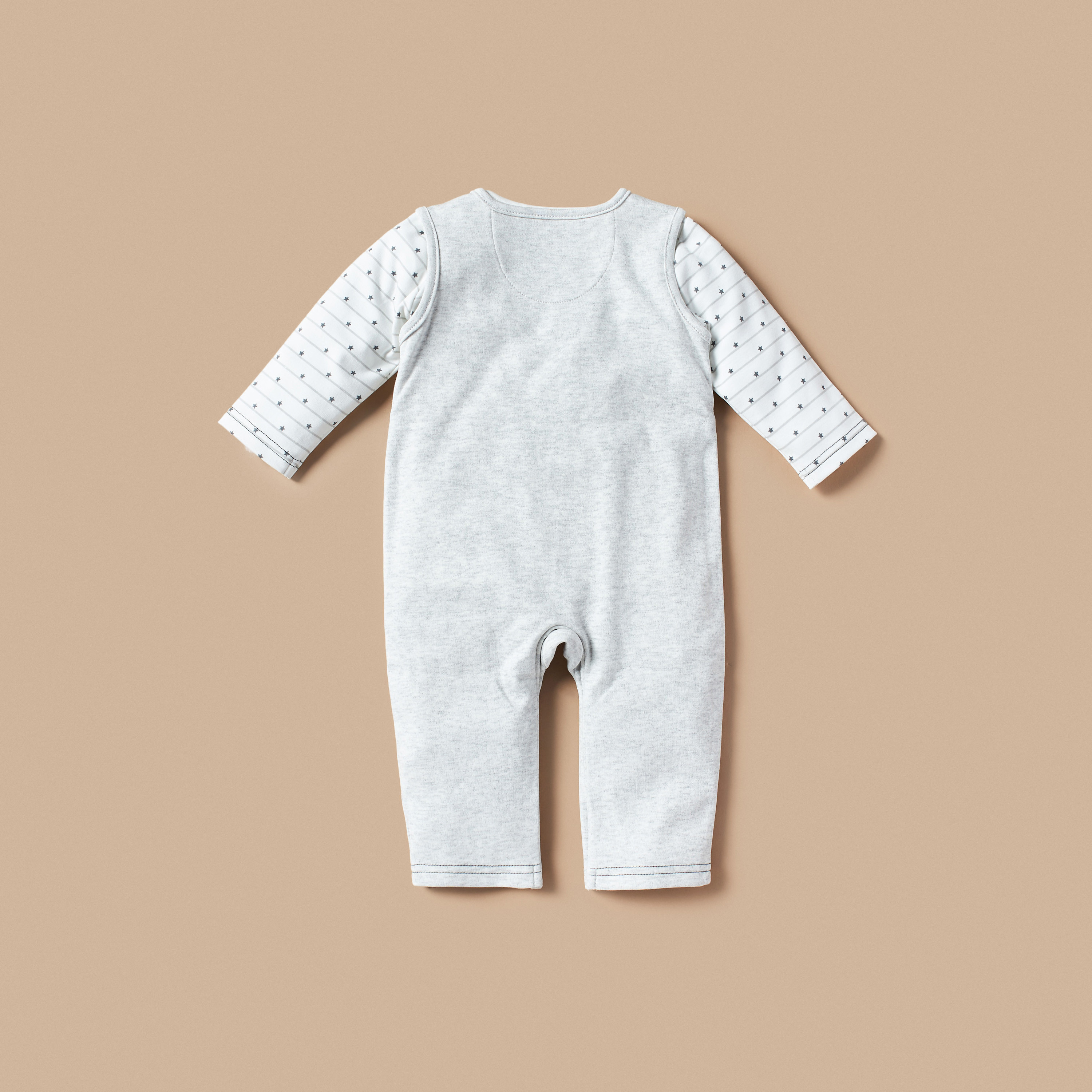 Juniors All-Over Print T-shirt and Dungaree Set with Applique Detail-baby-boys-clothing-rompers-image-2