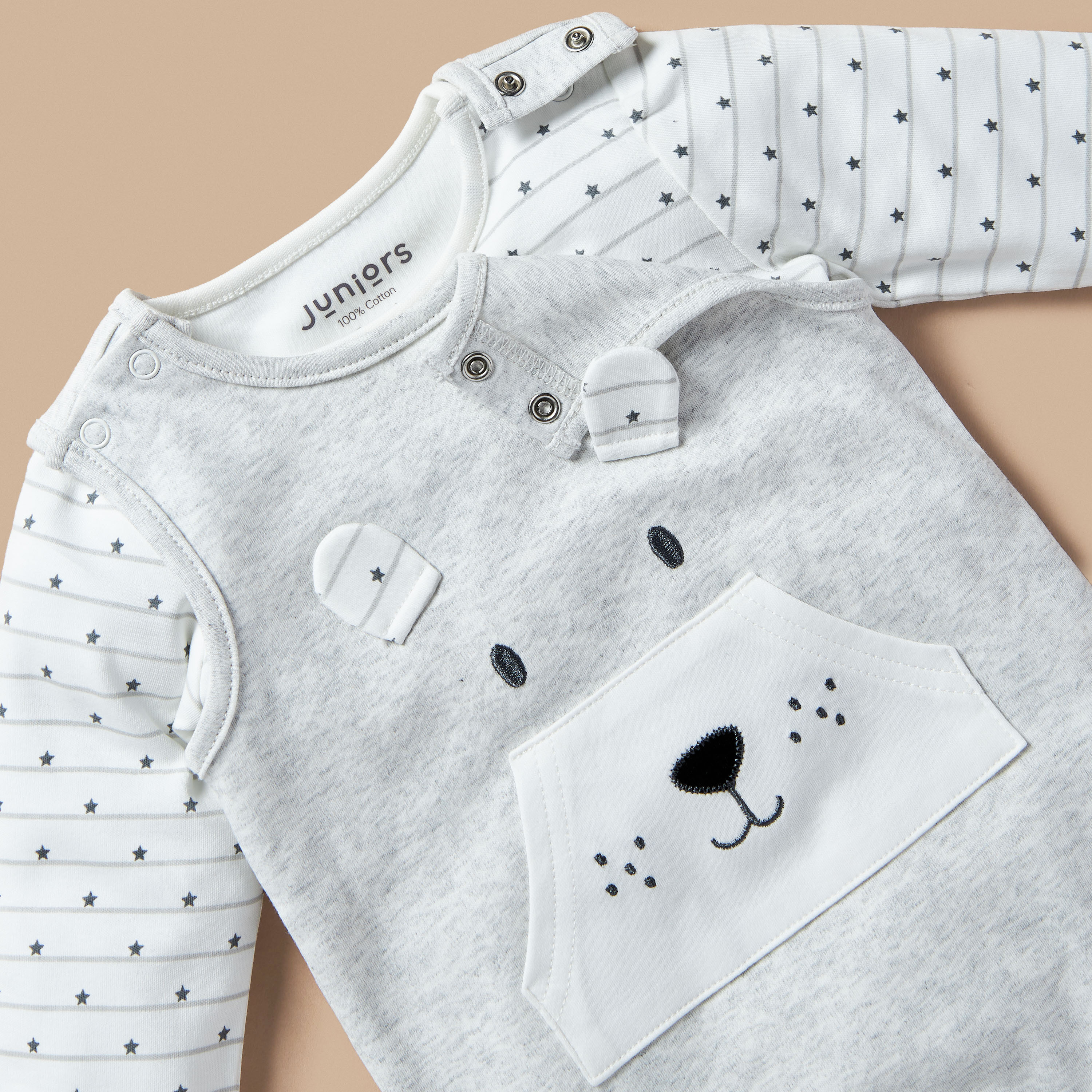 Juniors All-Over Print T-shirt and Dungaree Set with Applique Detail-baby-boys-clothing-rompers-image-4