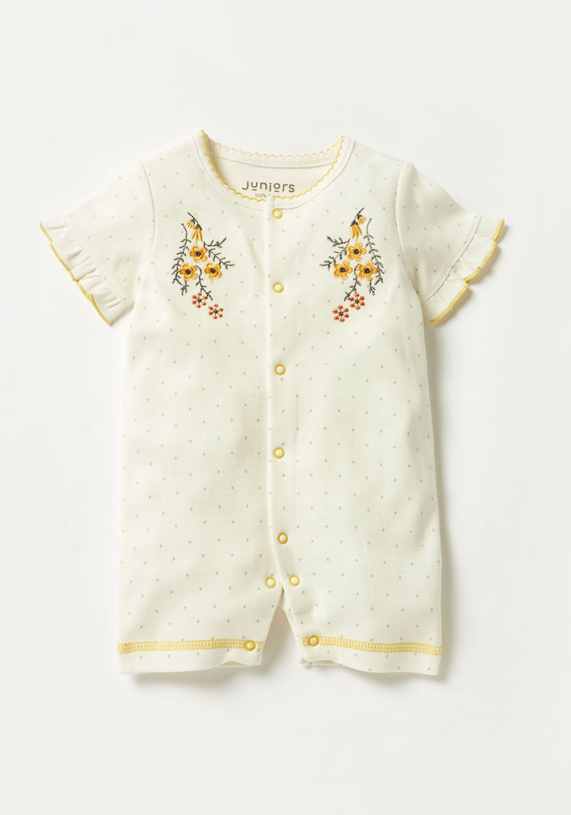 Juniors Floral Embroidered Romper with Short Sleeves-Rompers%2C Dungarees and Jumpsuits-image-0