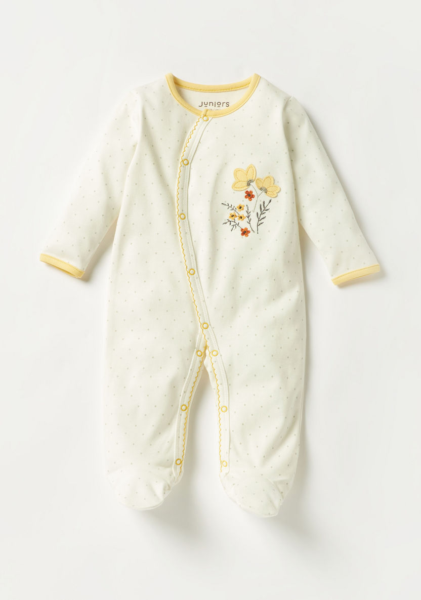 Juniors Floral Applique Closed Feet Sleepsuit with Long Sleeves-Sleepsuits-image-0