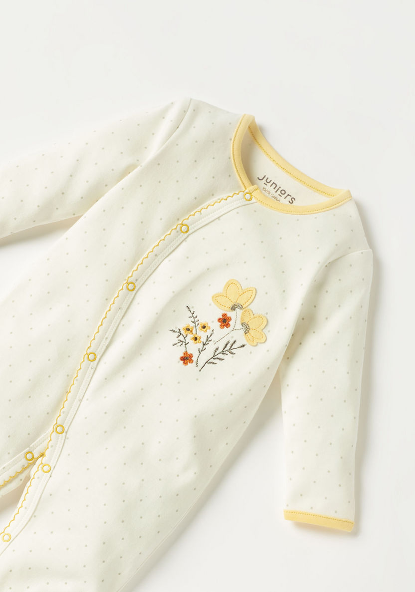 Juniors Floral Applique Closed Feet Sleepsuit with Long Sleeves-Sleepsuits-image-2