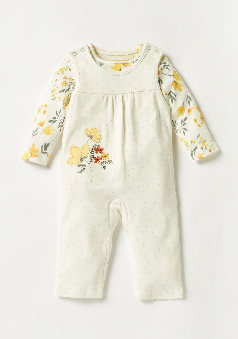 Juniors Floral Print T-shirt and Dungaree Set-Rompers%2C Dungarees and Jumpsuits-image-0