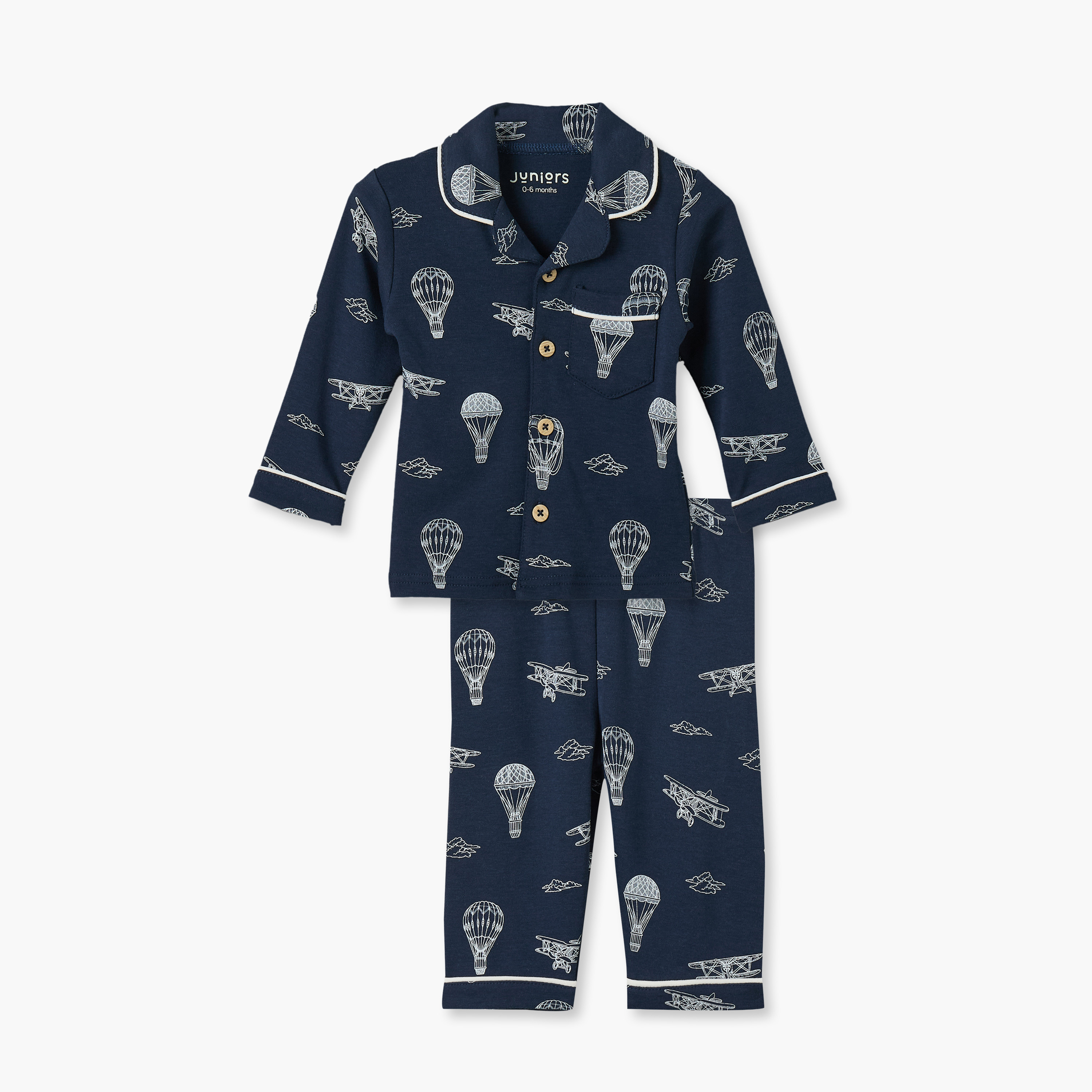 طقم بيجاما قطن بأكمام طويلة وياقة بطبعات منطاد هواء ساخن من جونيورز-baby-boys-clothing-nightwear-pyjamasets-image-2