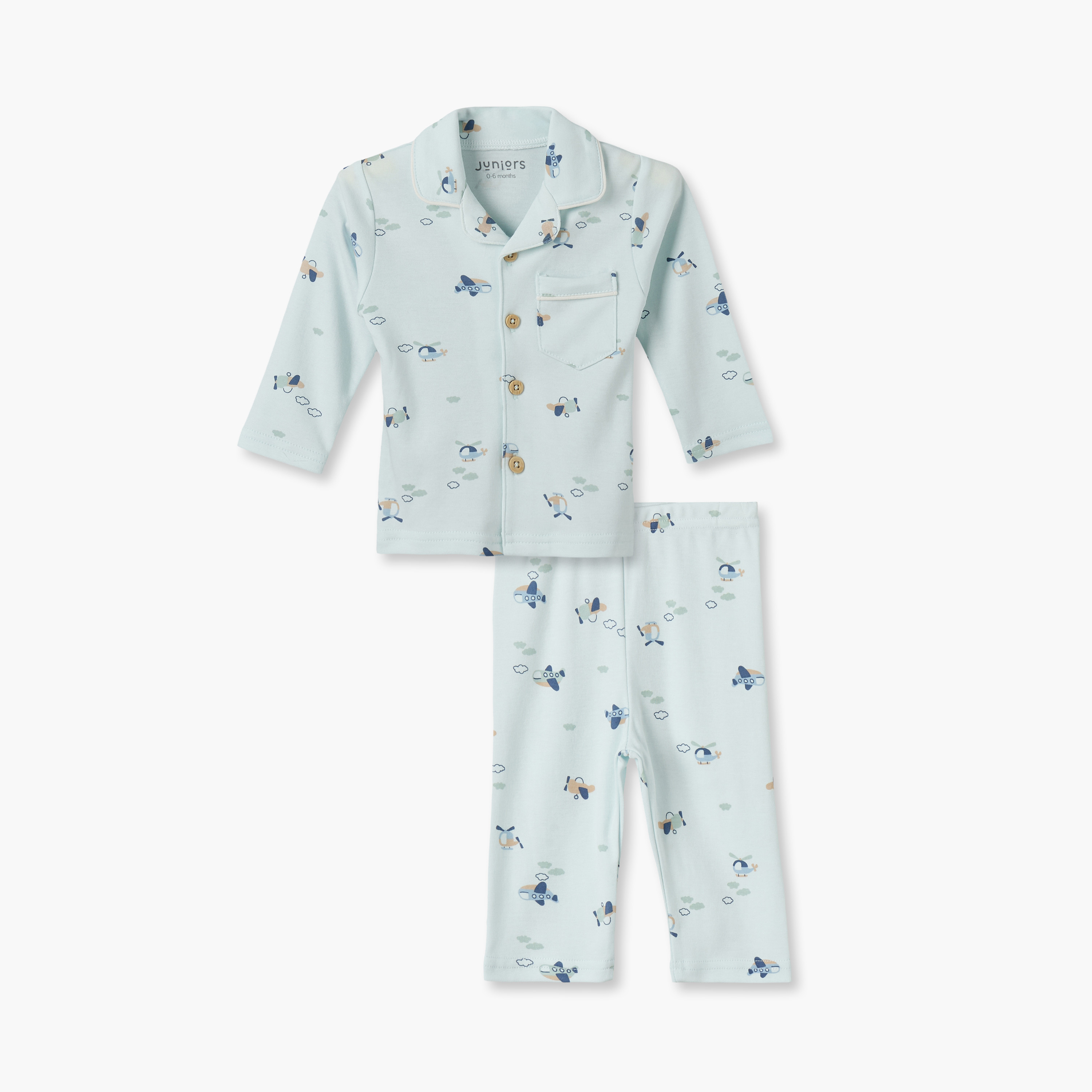 طقم بيجاما قطن بأكمام طويلة وياقة عاديّة بطبعات الطيران من جونيورز-baby-boys-clothing-nightwear-pyjamasets-image-2