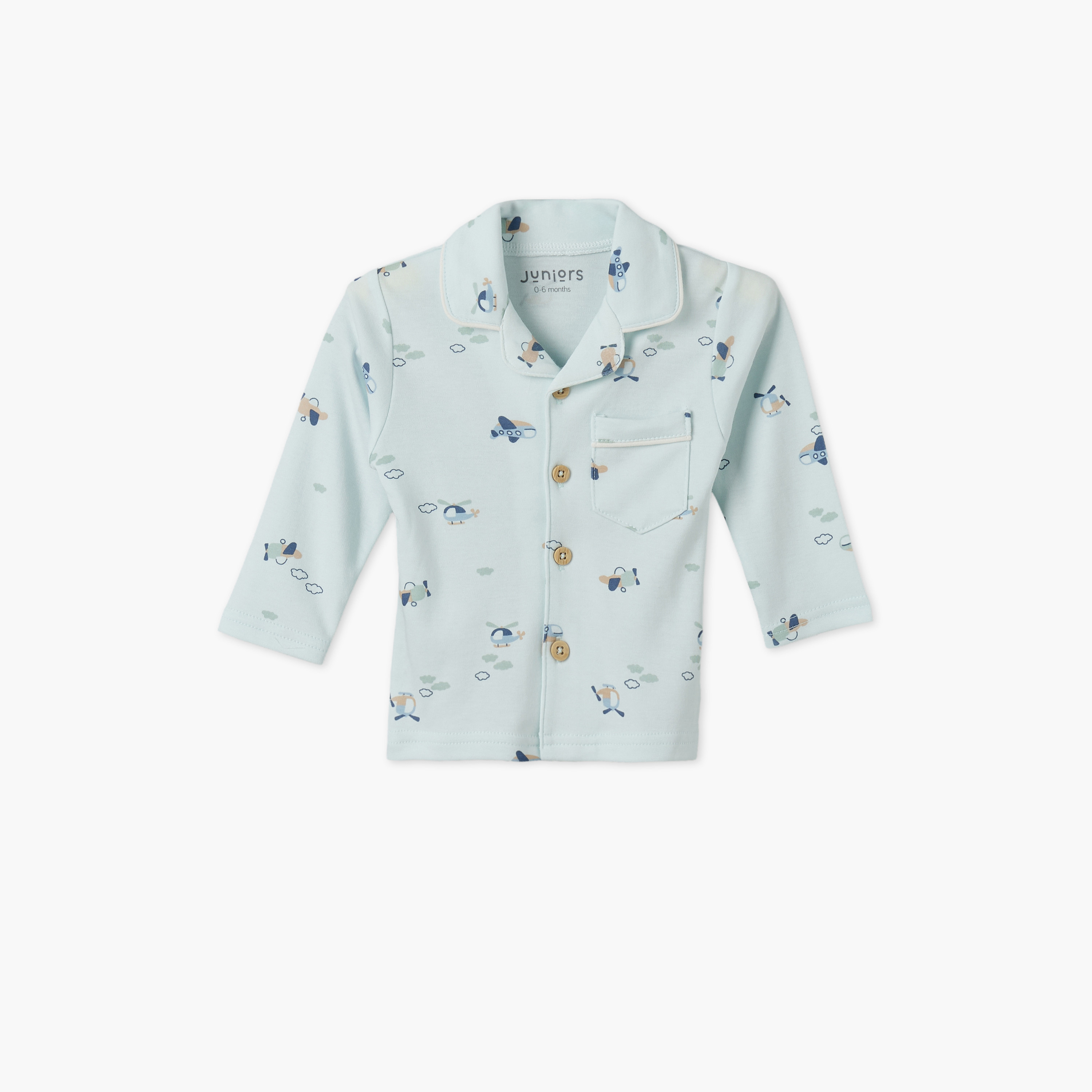 طقم بيجاما قطن بأكمام طويلة وياقة عاديّة بطبعات الطيران من جونيورز-baby-boys-clothing-nightwear-pyjamasets-image-3