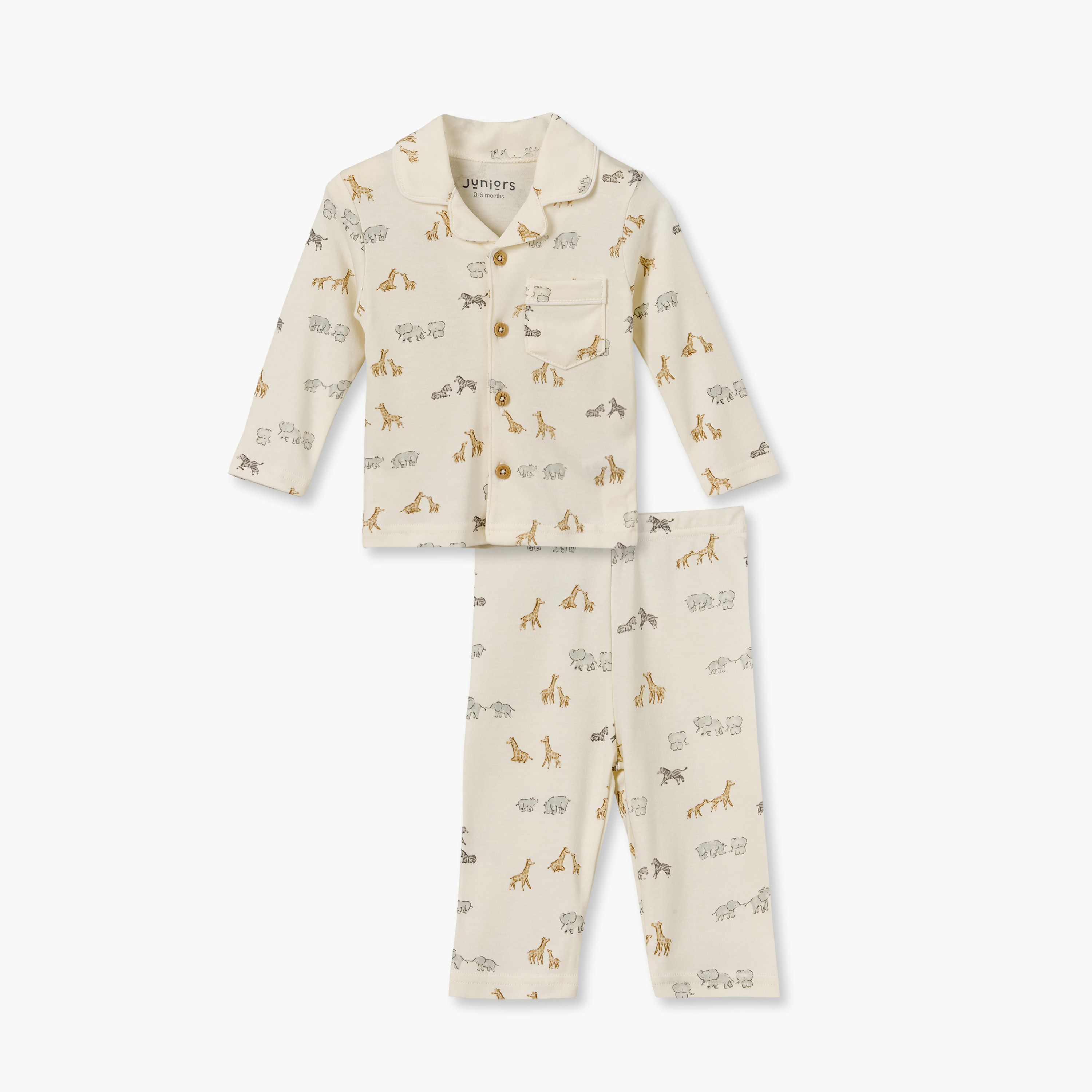 طقم بيجاما قطن بأكمام طويلة وياقة بطبعات سفاري من جونيورز-baby-boys-clothing-nightwear-pyjamasets-image-2