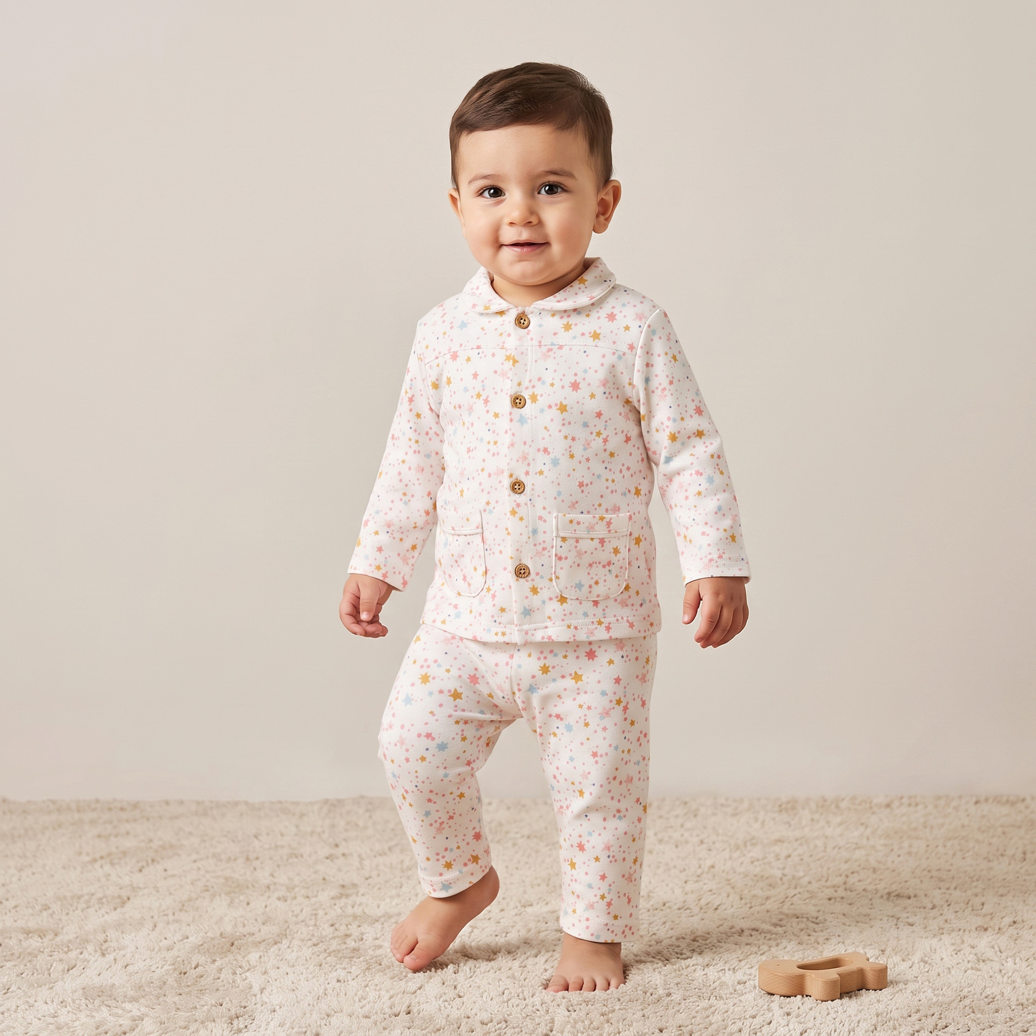 Juniors Cotton Collared Long Sleeves Shirt with Pyjamas with Star Print-promo_babyshop_Buy3for10.9_KWT030926-image-1