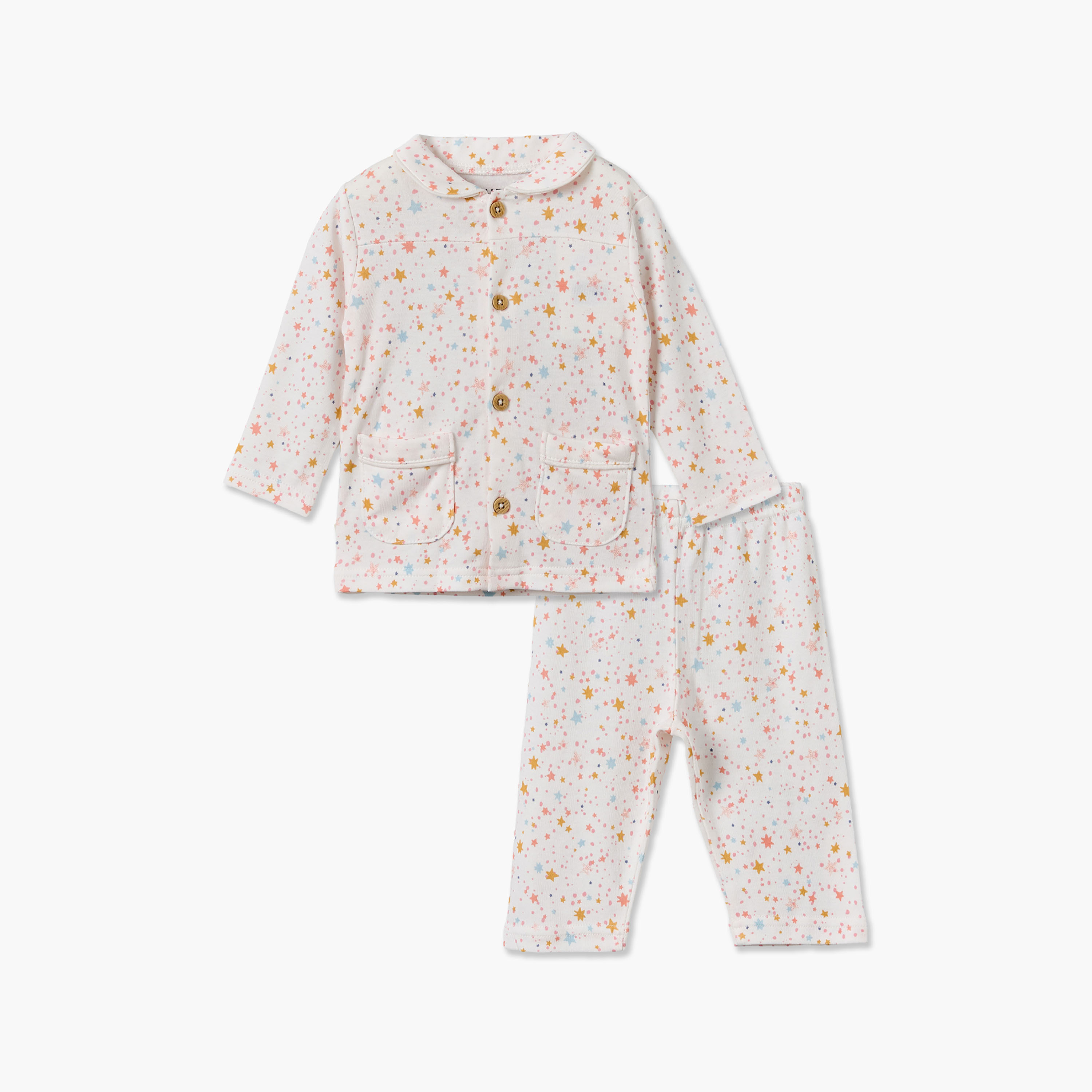 Juniors Cotton Collared Long Sleeves Shirt with Pyjamas with Star Print-promo_babyshop_Buy3for10.9_KWT030926-image-2