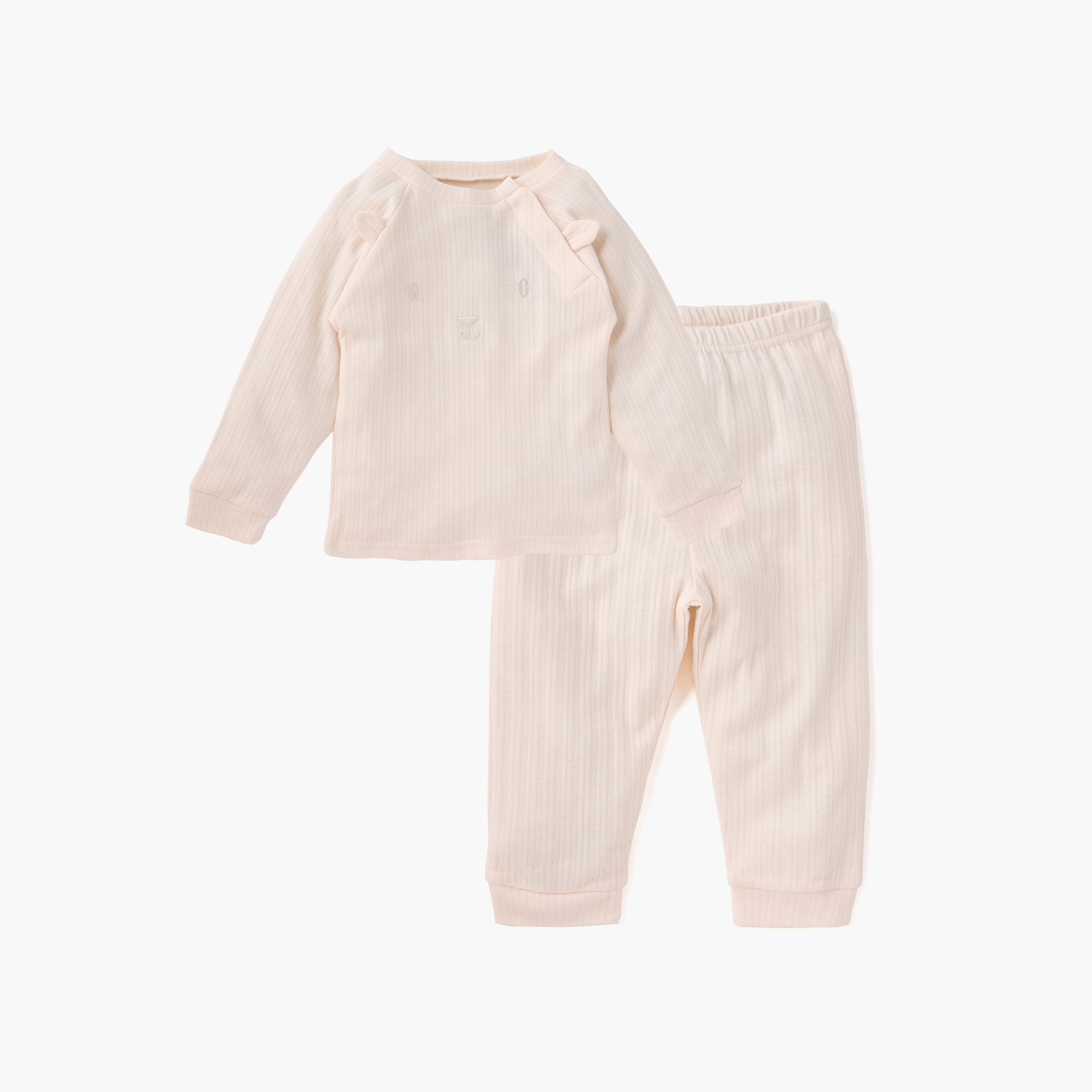 Juniors Ear Applique T-shirt and Textured Pyjama Set-baby-boys-clothing-nightwear-pyjamasets-image-2