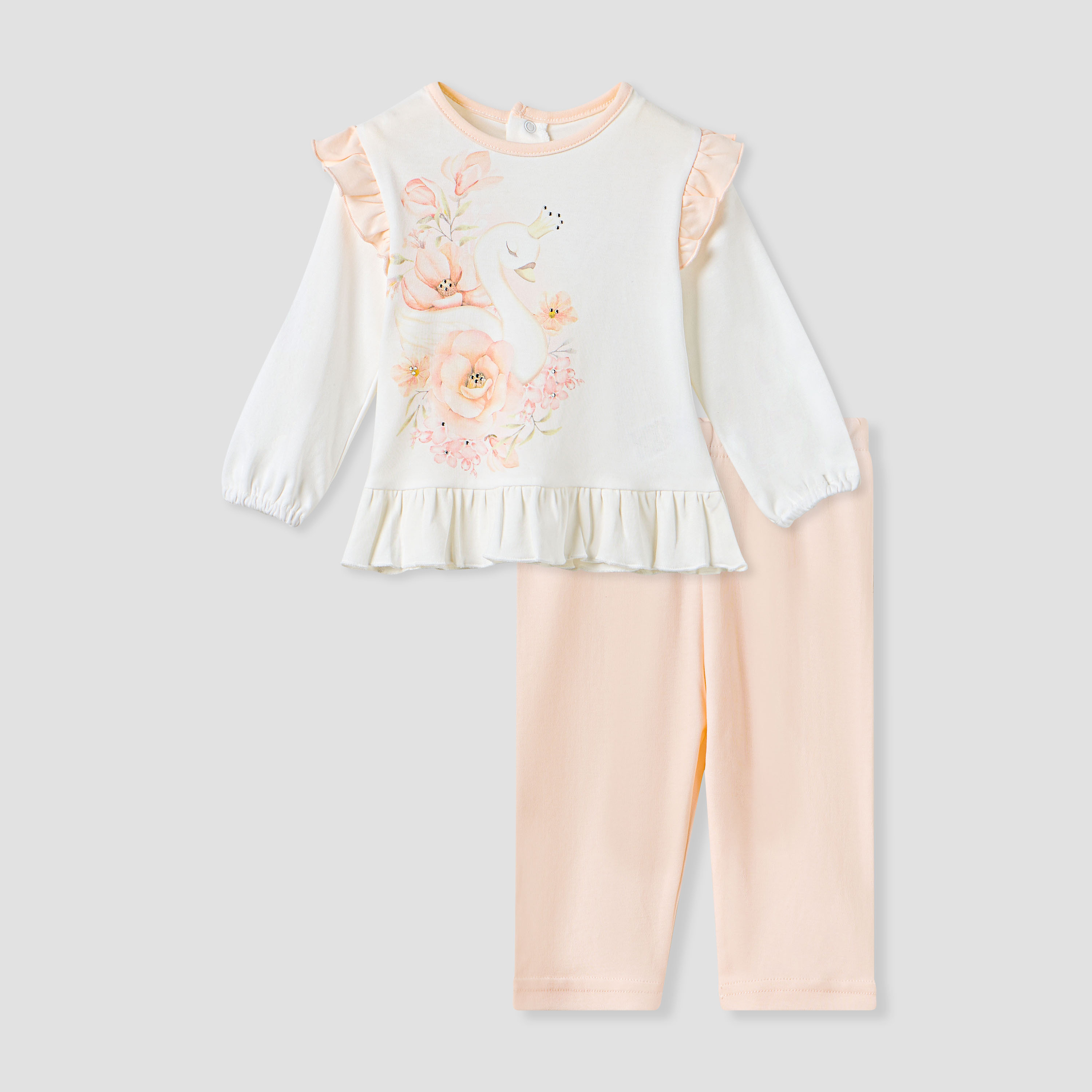 Giggles Floral Print T-shirt and Pyjama Set-baby-girls-clothing-nightwear-pyjamasets-image-1
