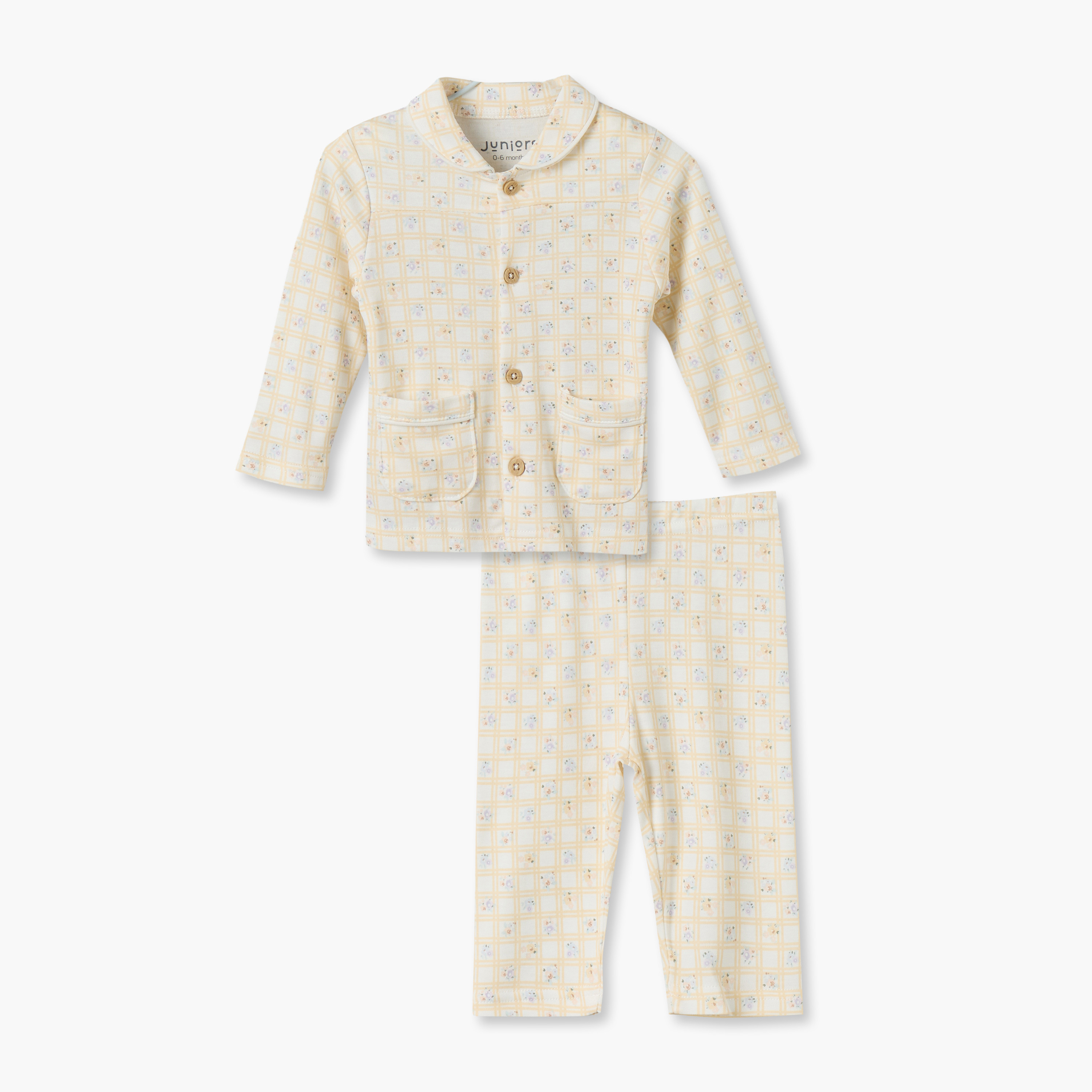 طقم بيجاما قطن بأكمام طويلة وياقة بطبعات زهور من جونيورز-baby-girls-clothing-nightwear-pyjamasets-image-1