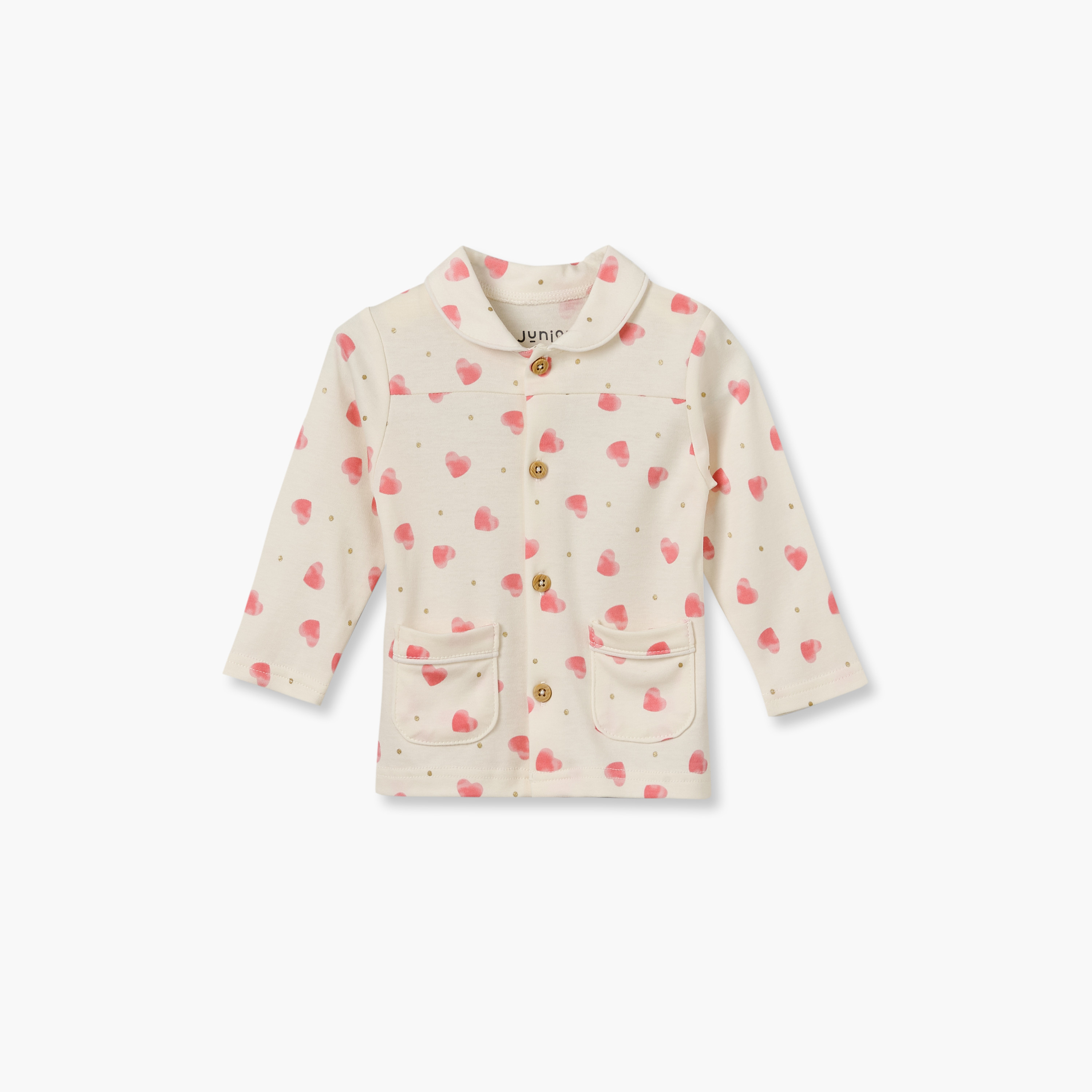 طقم بيجاما قطن بأكمام طويلة وياقة بطبعات قلوب من جونيورز-baby-girls-clothing-nightwear-pyjamasets-image-3