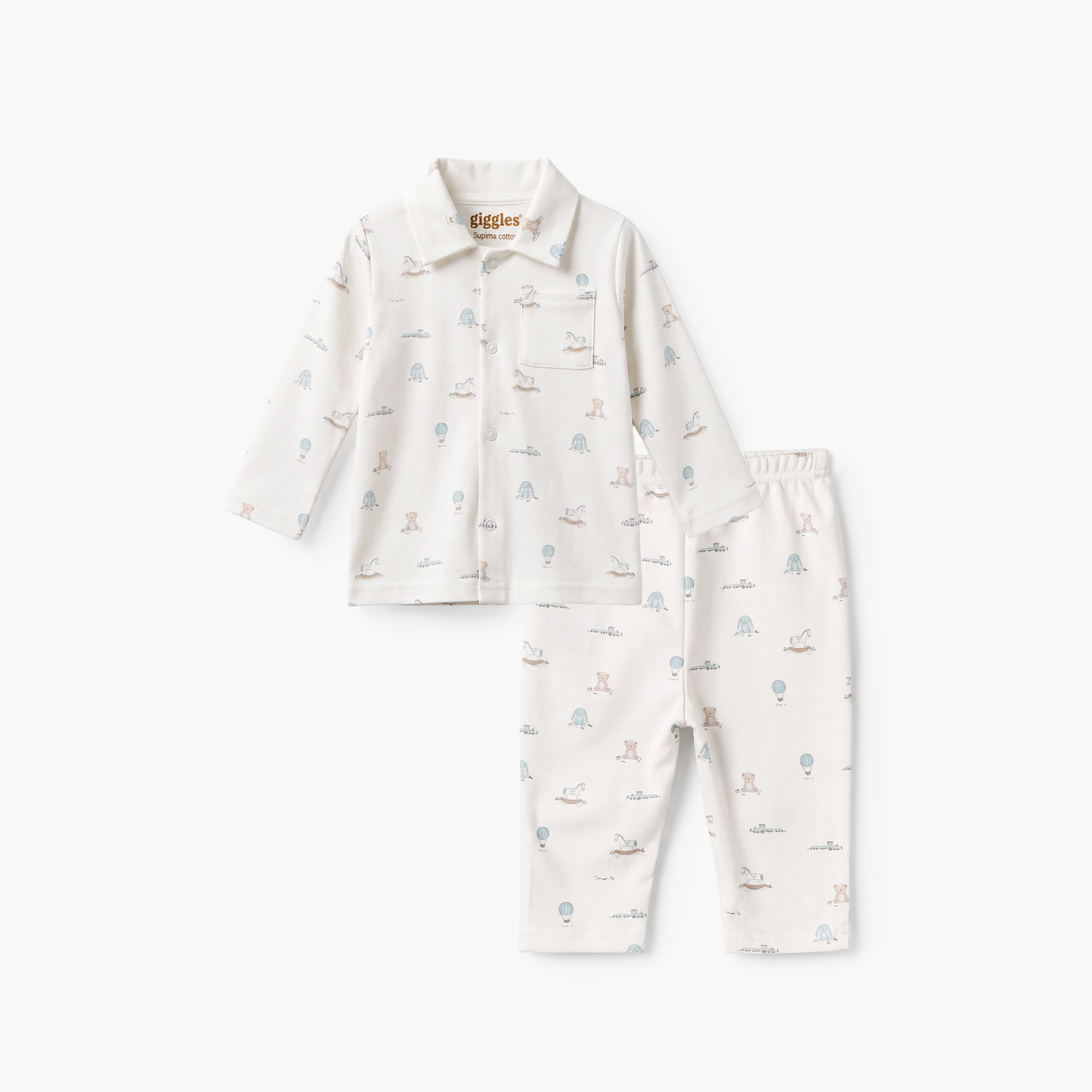 طقم بيجاما قطن بياقة عادية وأكمام طويلة وطبعات ألعاب من جيجلز-baby-boys-clothing-nightwear-pyjamasets-image-1