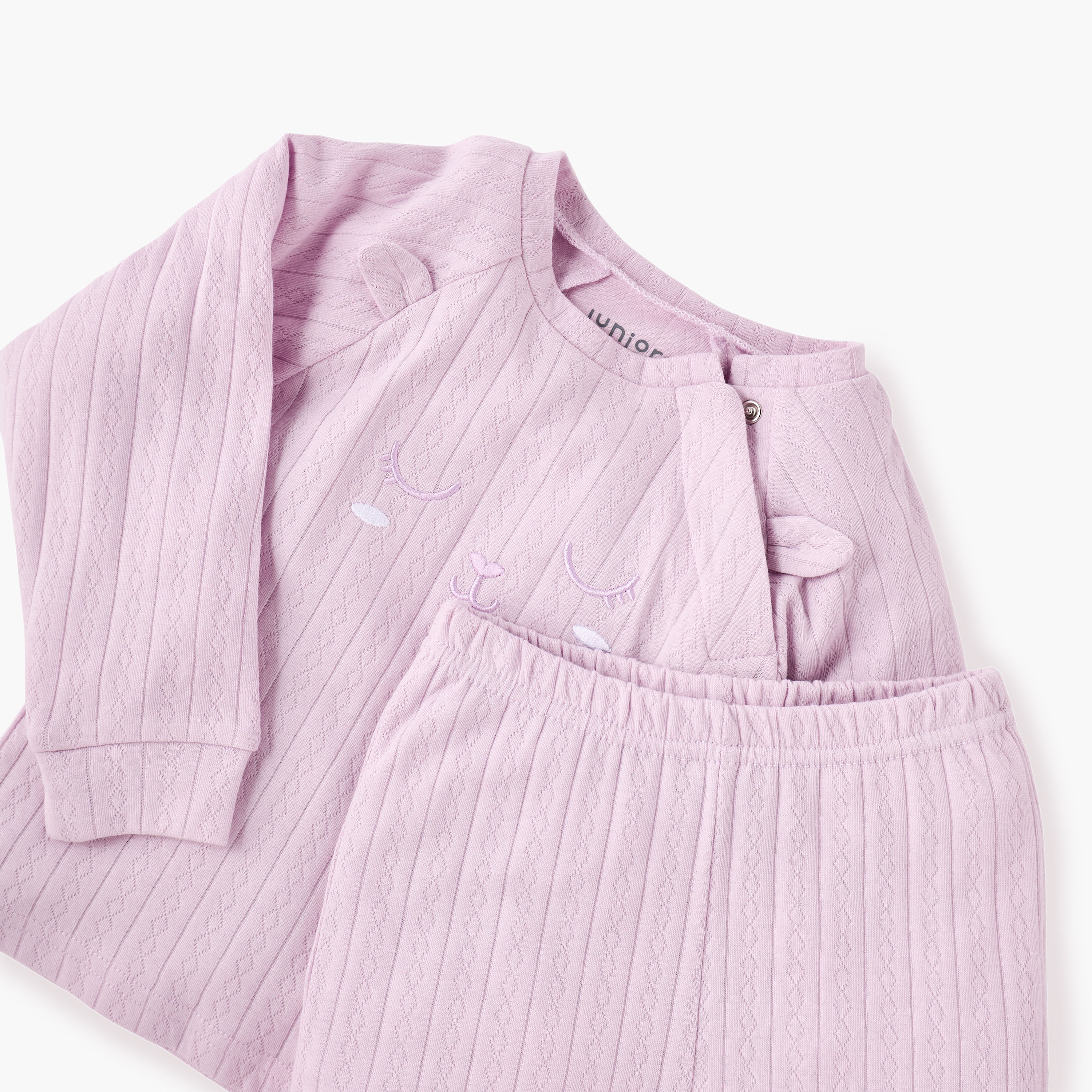 طقم تيشيرت بتزيينات أذن وبنطلون بيجاما من جونيورز-baby-girls-clothing-nightwear-pyjamasets-image-4