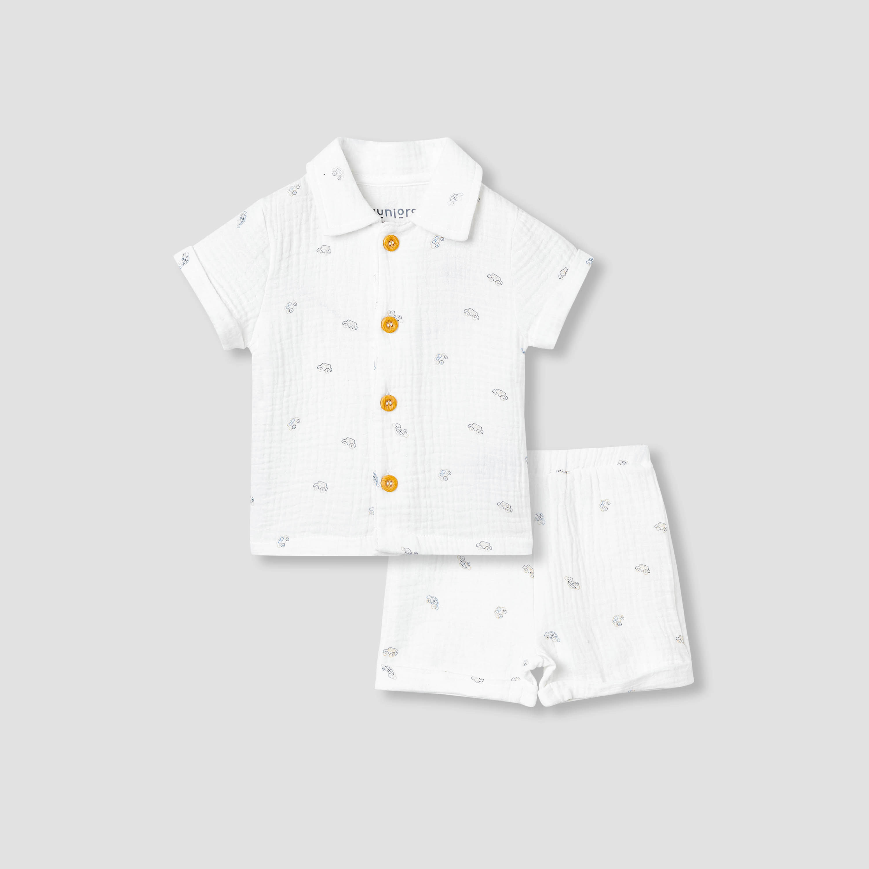 Juniors Boys Shirt and Shorts Set with Print - Cotton - Short Sleeves - Collar-baby-boys-clothing-setsandcoords-image-2