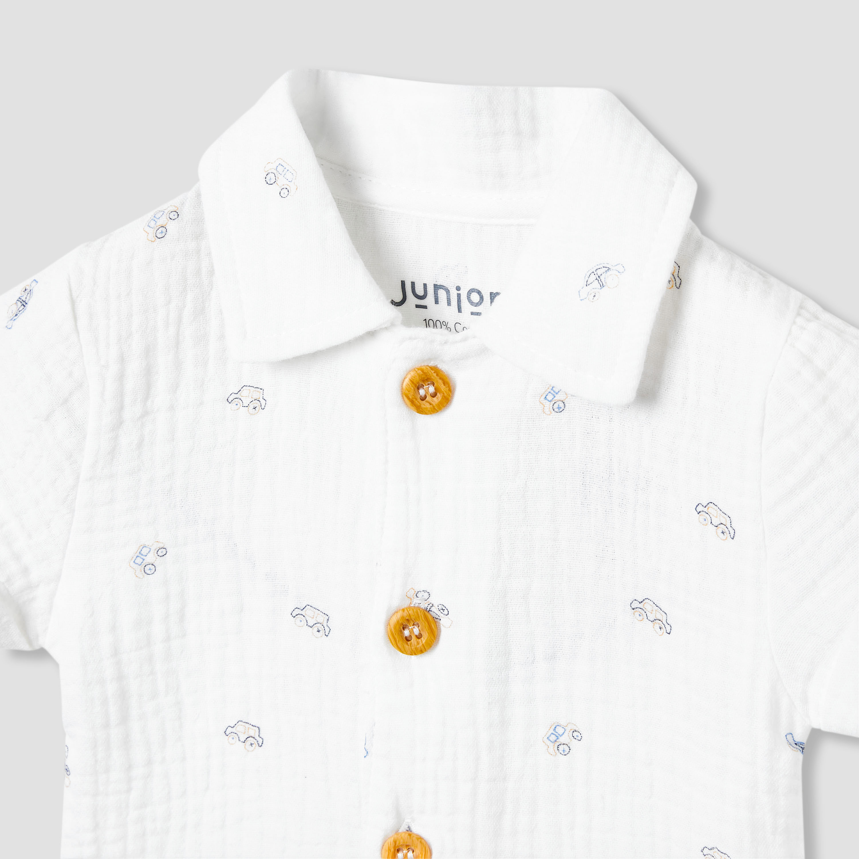 Juniors Boys Shirt and Shorts Set with Print - Cotton - Short Sleeves - Collar-baby-boys-clothing-setsandcoords-image-5