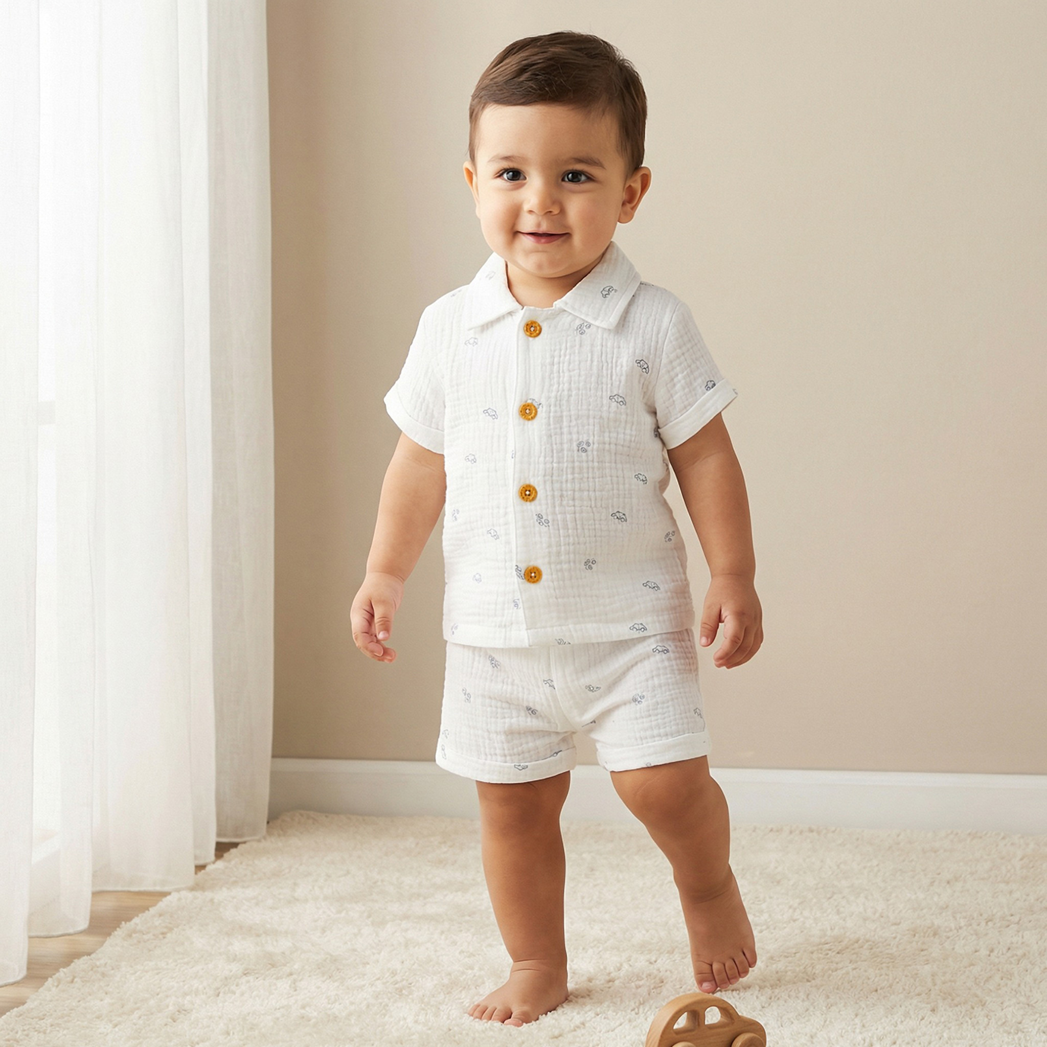 Juniors Boys Shirt and Shorts Set with Print - Cotton - Short Sleeves - Collar-baby-boys-clothing-setsandcoords-image-1
