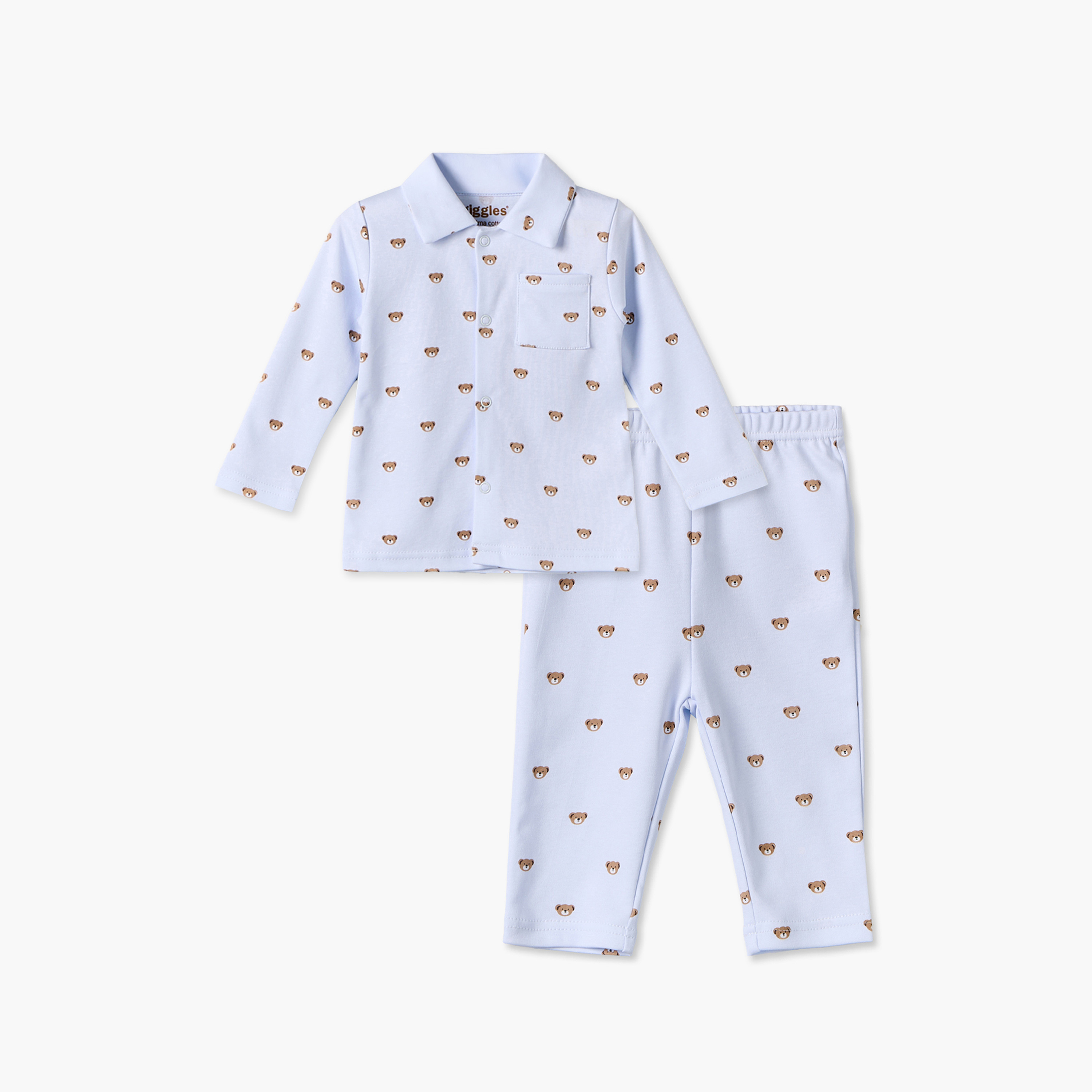 طقم بيجاما قطن بياقة عادية وأكمام طويلة وطبعات دب من جيجلز-baby-boys-clothing-nightwear-pyjamasets-image-2
