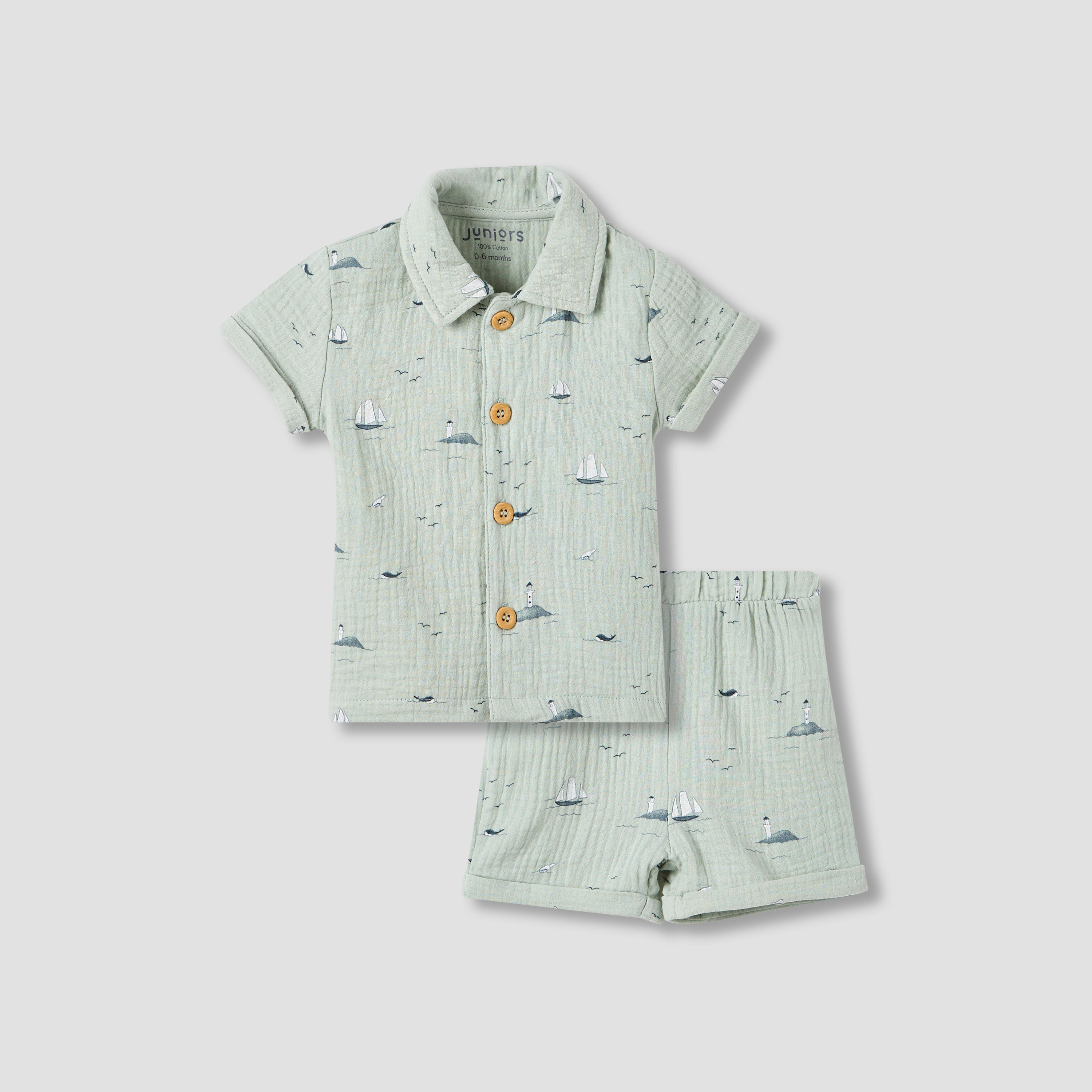 Juniors Boys Shirt and Shorts Set with Fun Print - Muslin Cotton - Short Sleeves - Collar-baby-boys-clothing-setsandcoords-image-1