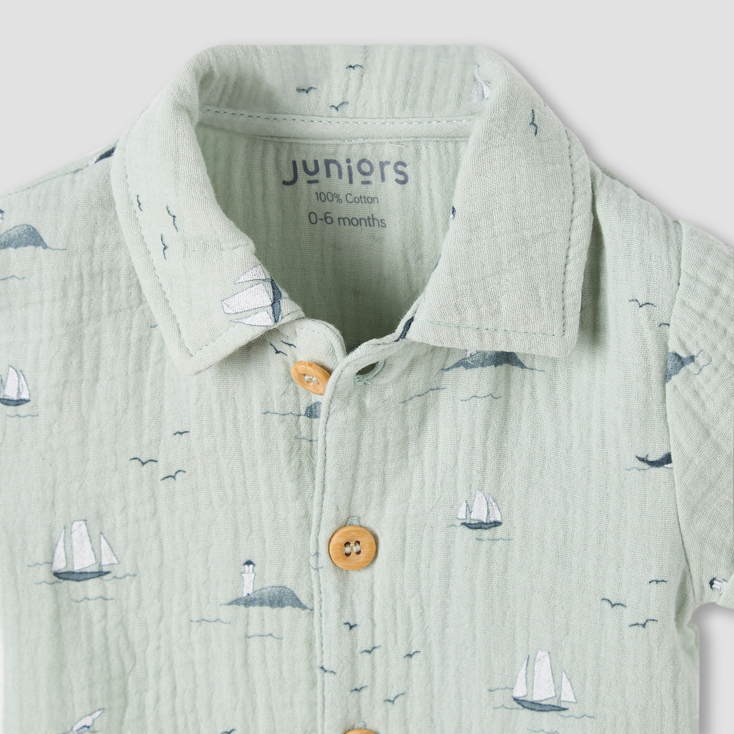 Juniors Boys Shirt and Shorts Set with Fun Print - Muslin Cotton - Short Sleeves - Collar-baby-boys-clothing-setsandcoords-image-4