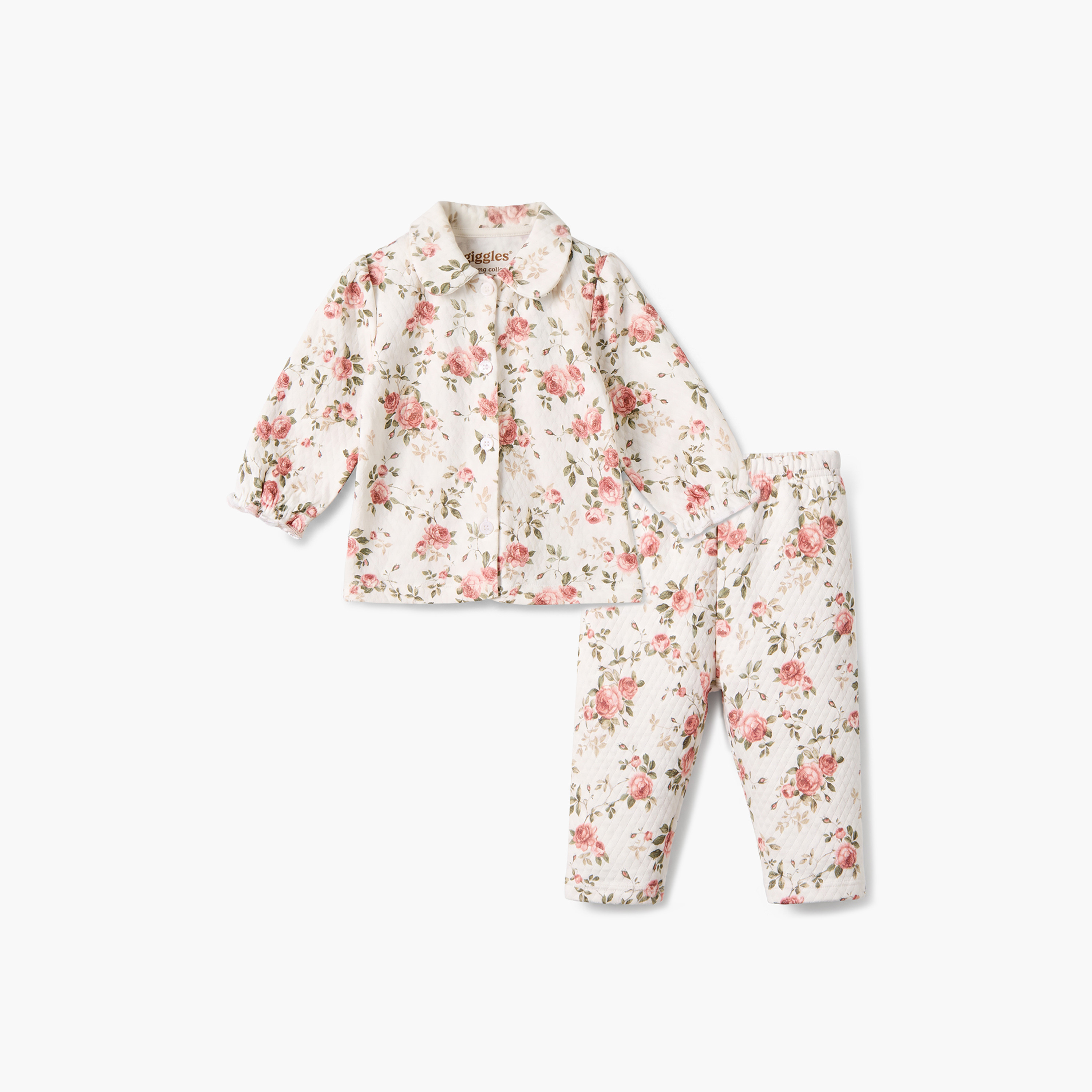 طقم بيجاما قطن بياقة عادية وأكمام طويلة وطبعات زهرية من جيجلز-baby-boys-clothing-nightwear-pyjamasets-image-1
