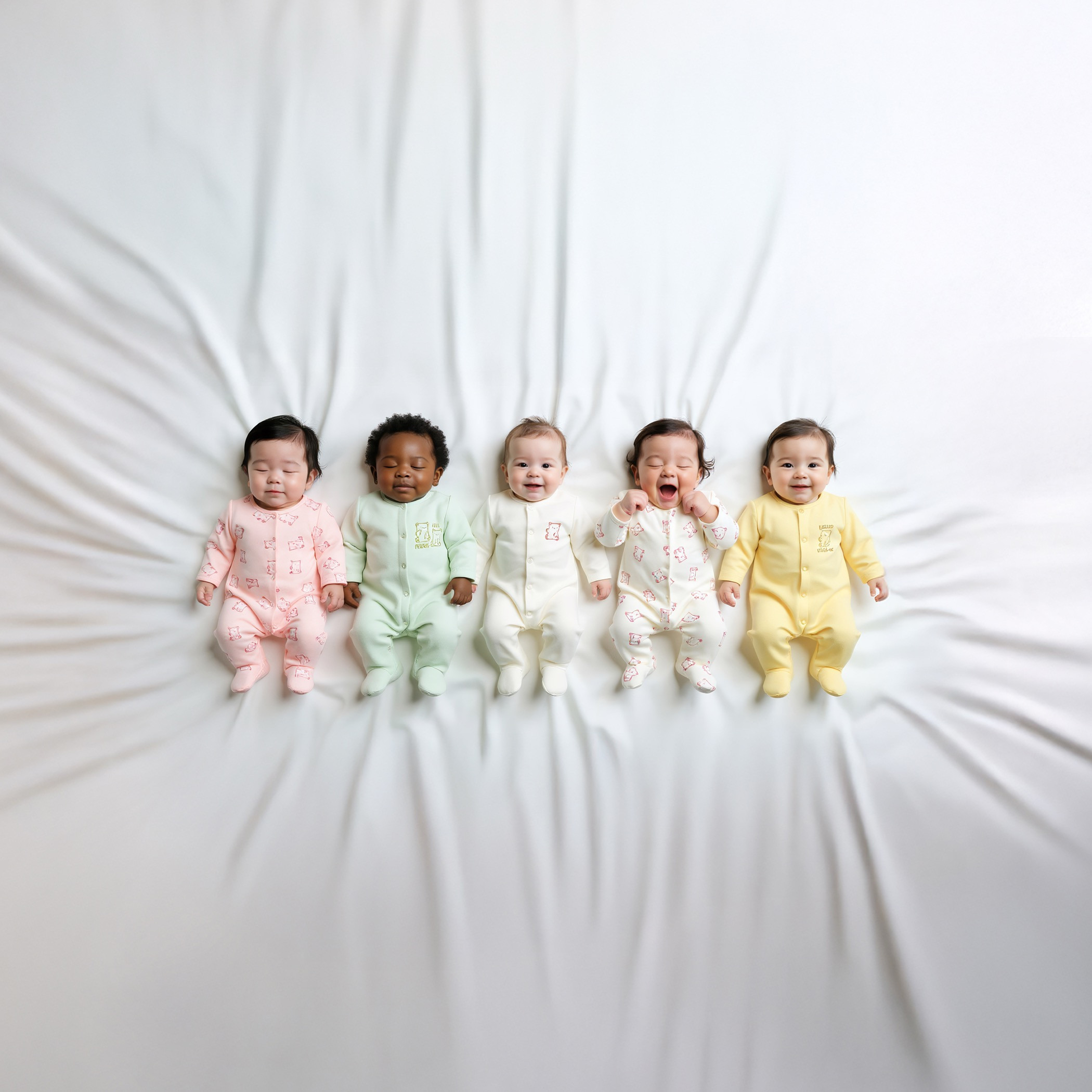 Juniors Bear Print Closed Feet Sleepsuit with Long Sleeves - Set of 5-baby-girls-clothing-nightwear-sleepsuits-image-2