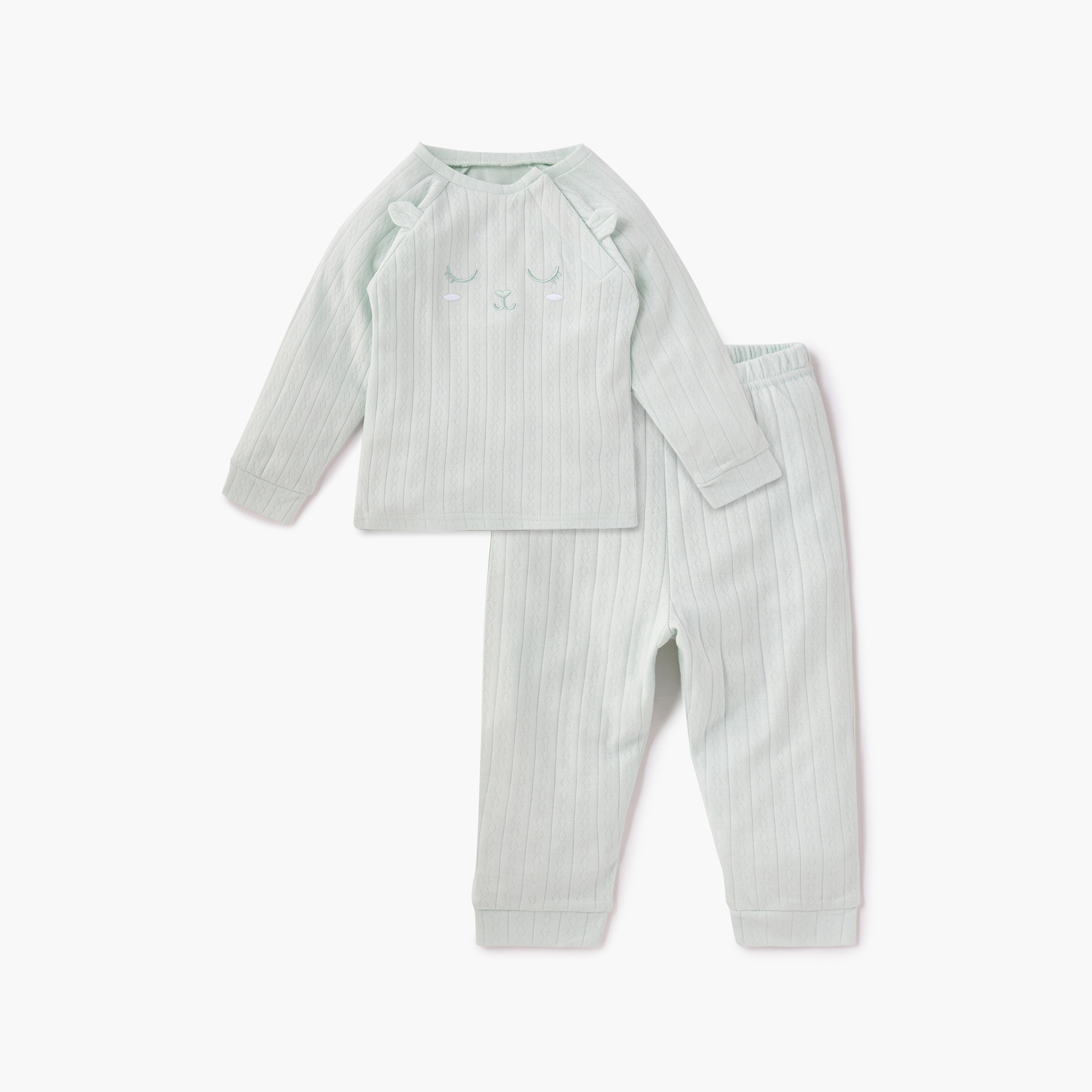 Juniors Embroidered T-shirt and Pyjama Set-baby-girls-clothing-nightwear-pyjamasets-image-2