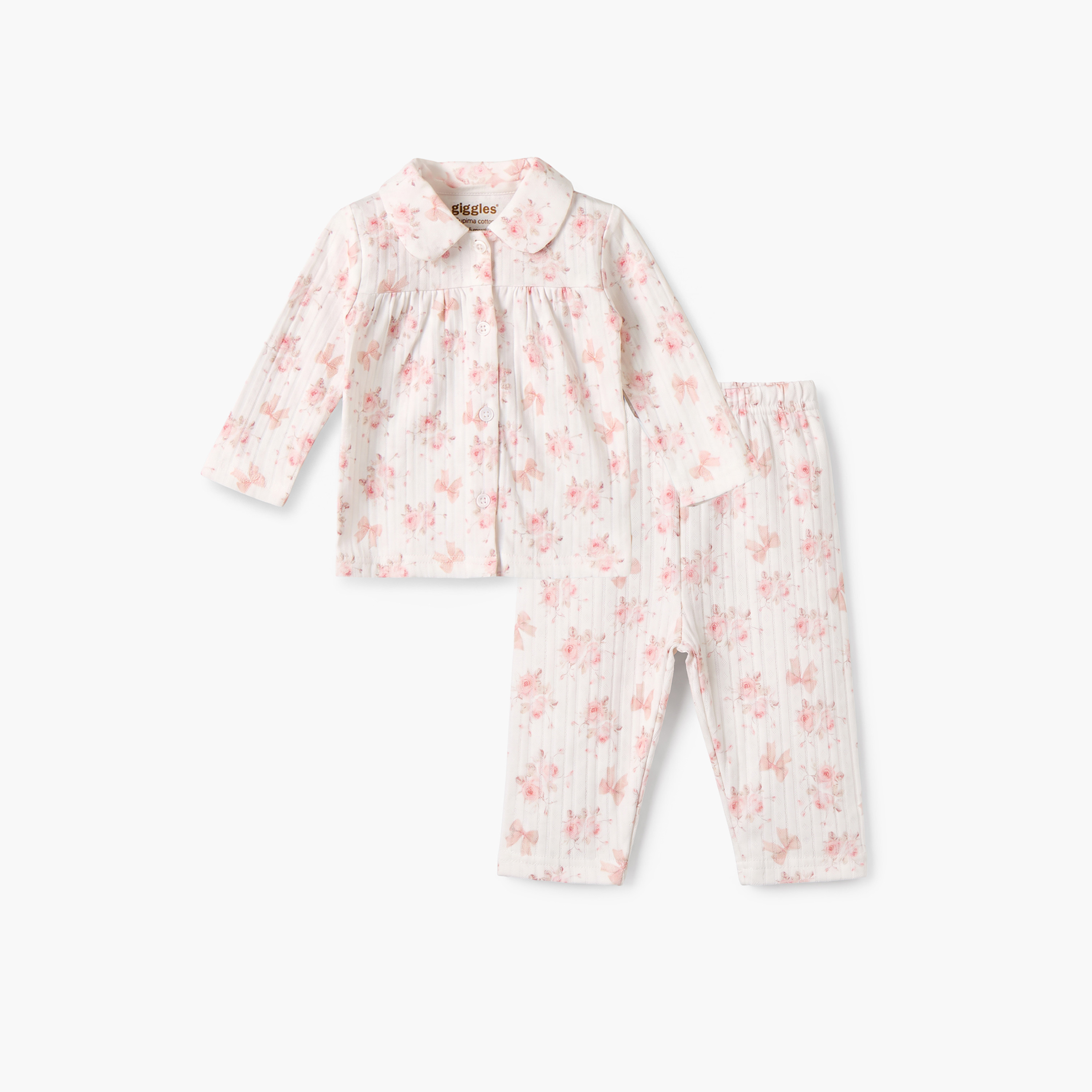 طقم بيجاما قطن بياقة عادية وأكمام طويلة وطبعات زهرية من جيجلز-baby-boys-clothing-nightwear-pyjamasets-image-1