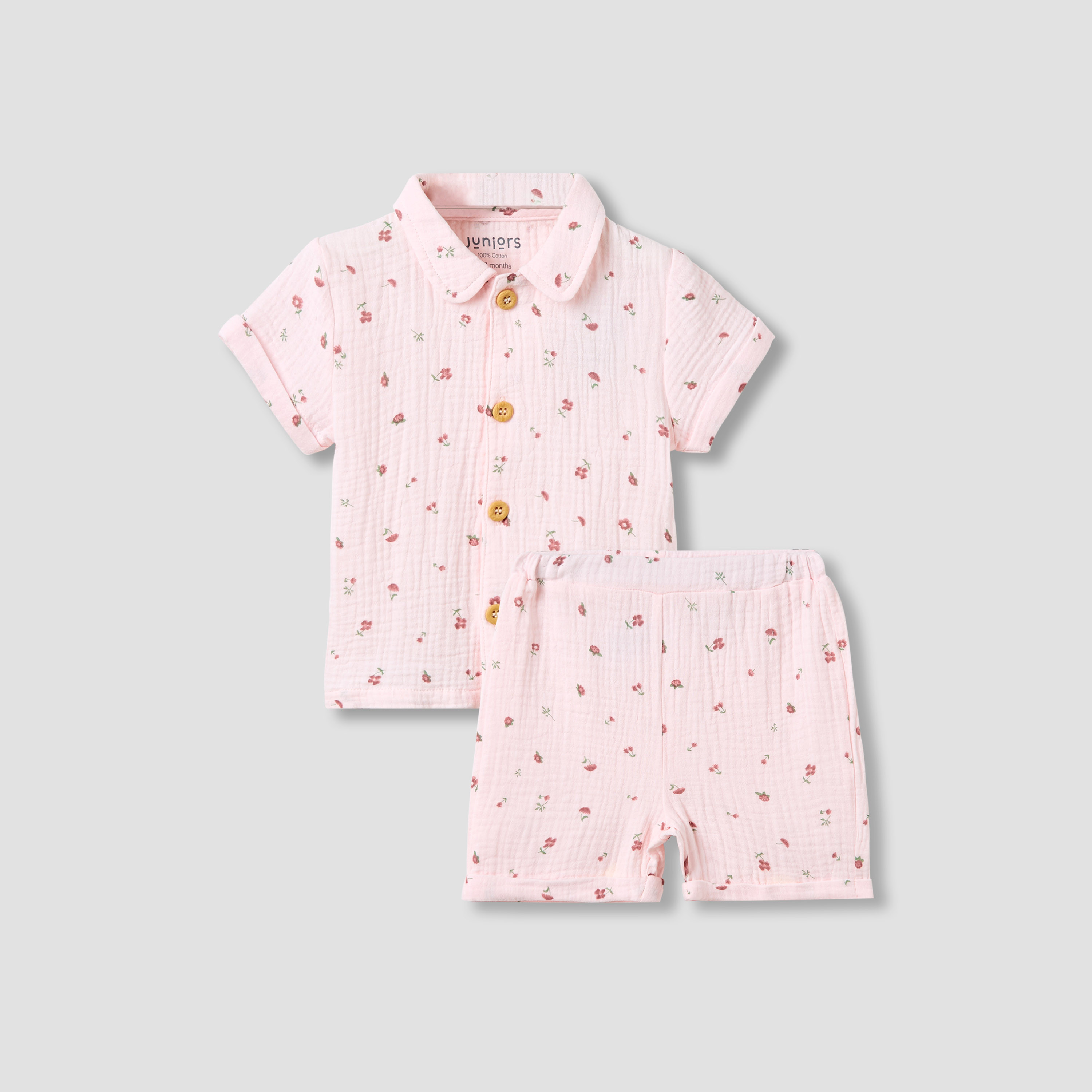 Juniors Girls Shirt and Shorts Set with Print - Cotton - Short Sleeves - Collar-baby-girls-clothing-setsandcoords-image-1
