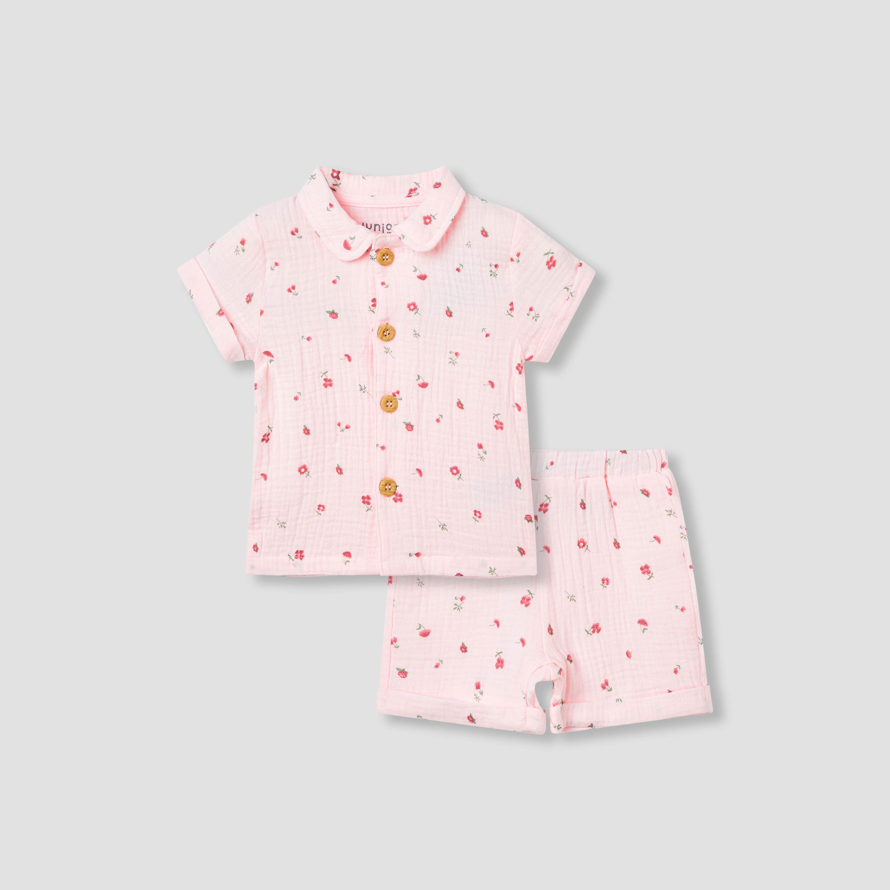 Juniors Girls Shirt and Shorts Set with Print - Cotton - Short Sleeves - Collar-baby-girls-clothing-setsandcoords-image-1