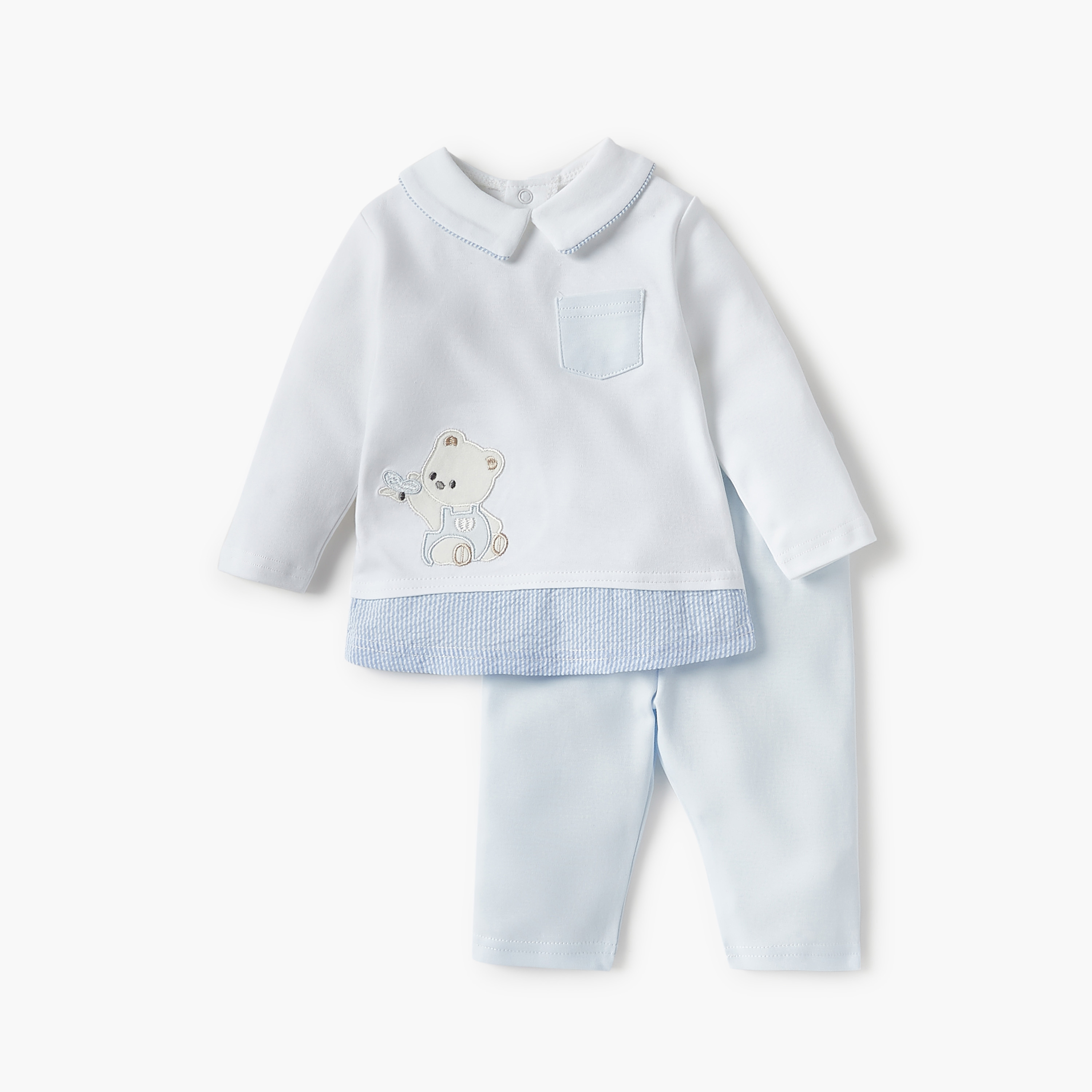 Giggles Bear Applique Long Sleeves T-shirt and Pyjama Set-baby-boys-clothing-nightwear-pyjamasets-image-2