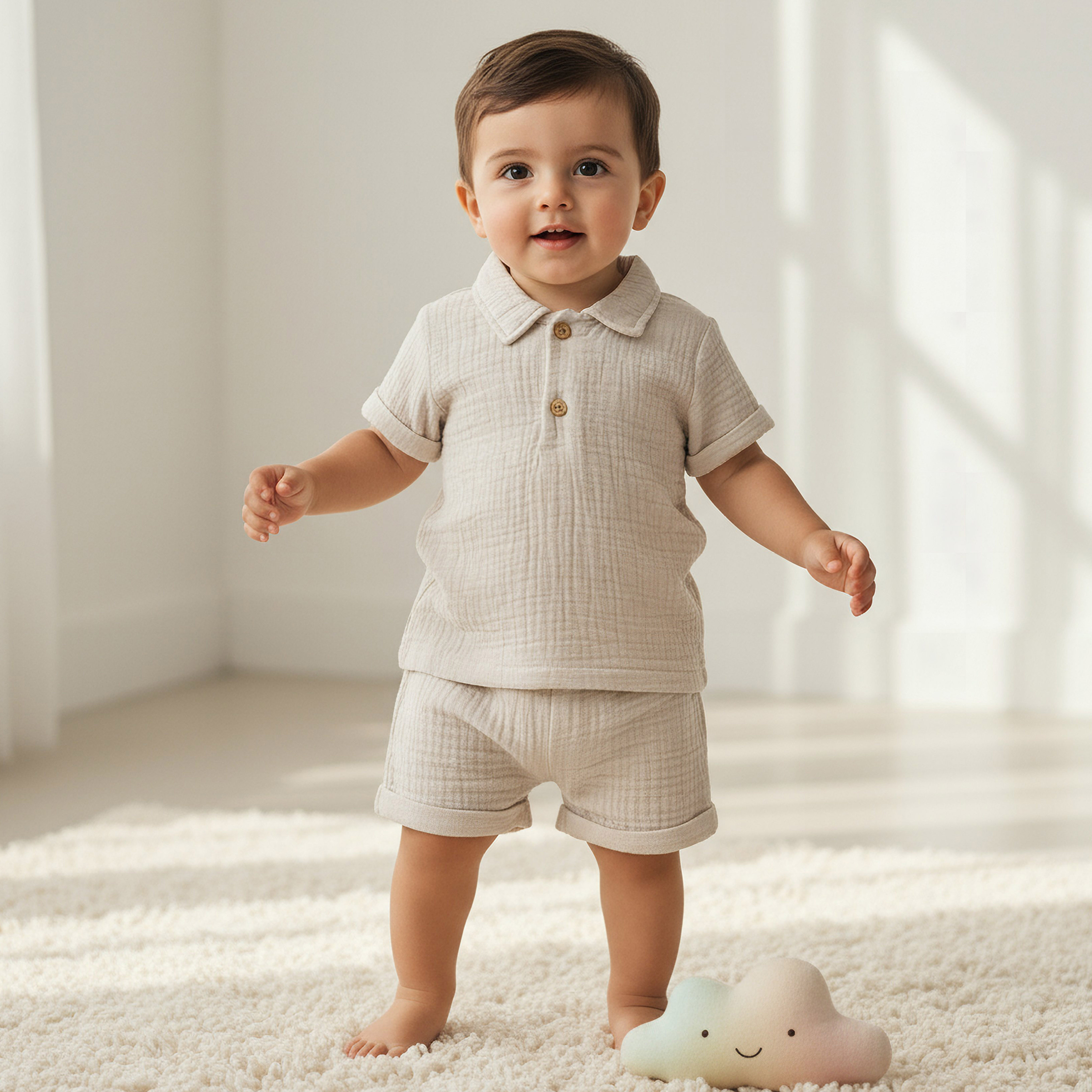 Juniors Muslin Cotton Collared Short Sleeves Pyjama Set with Button Placket-baby-boys-clothing-nightwear-pyjamasets-image-1