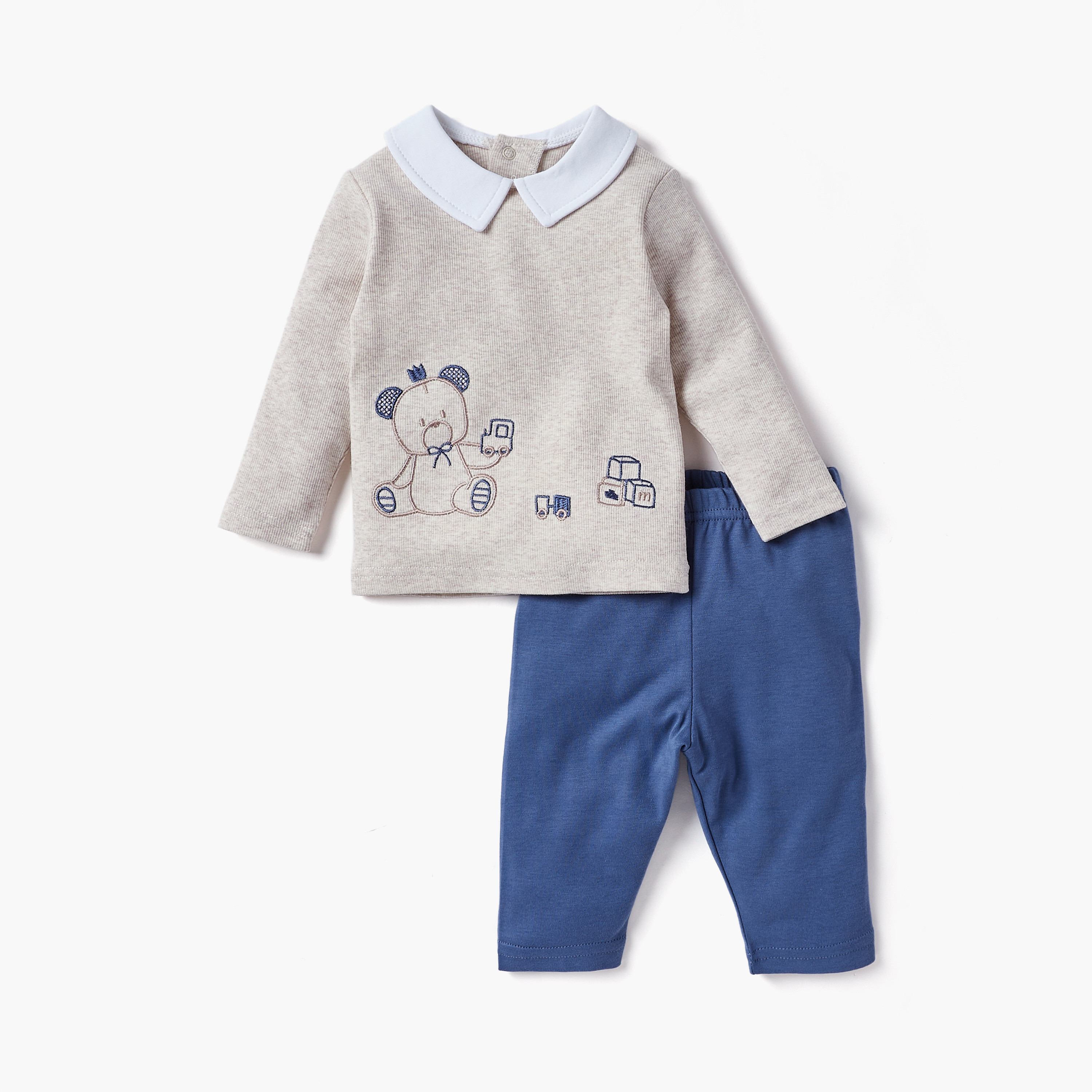طقم بنطلون بيجاما وتيشيرت بتطريز دب من جيجلز-baby-boys-clothing-nightwear-pyjamasets-image-1