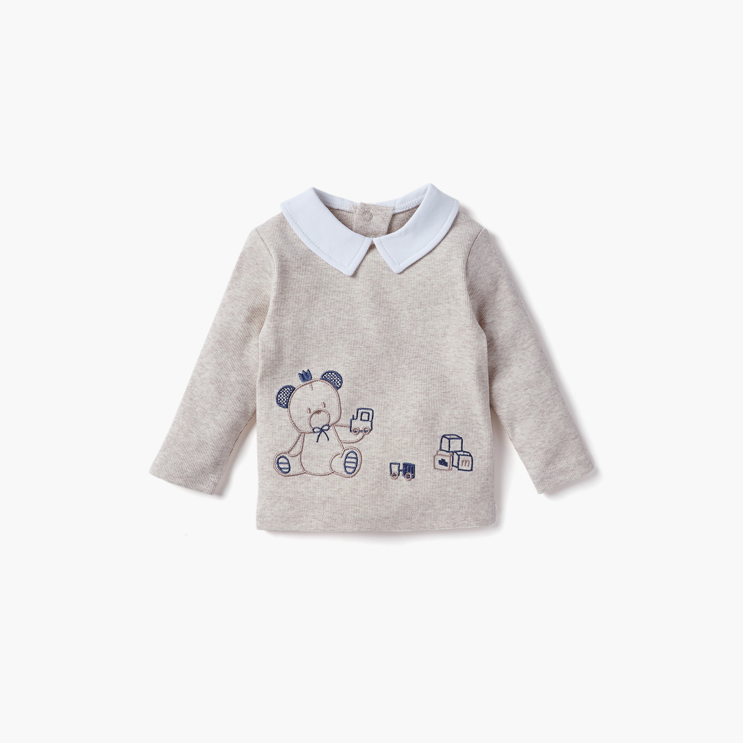 طقم بنطلون بيجاما وتيشيرت بتطريز دب من جيجلز-baby-boys-clothing-nightwear-pyjamasets-image-2