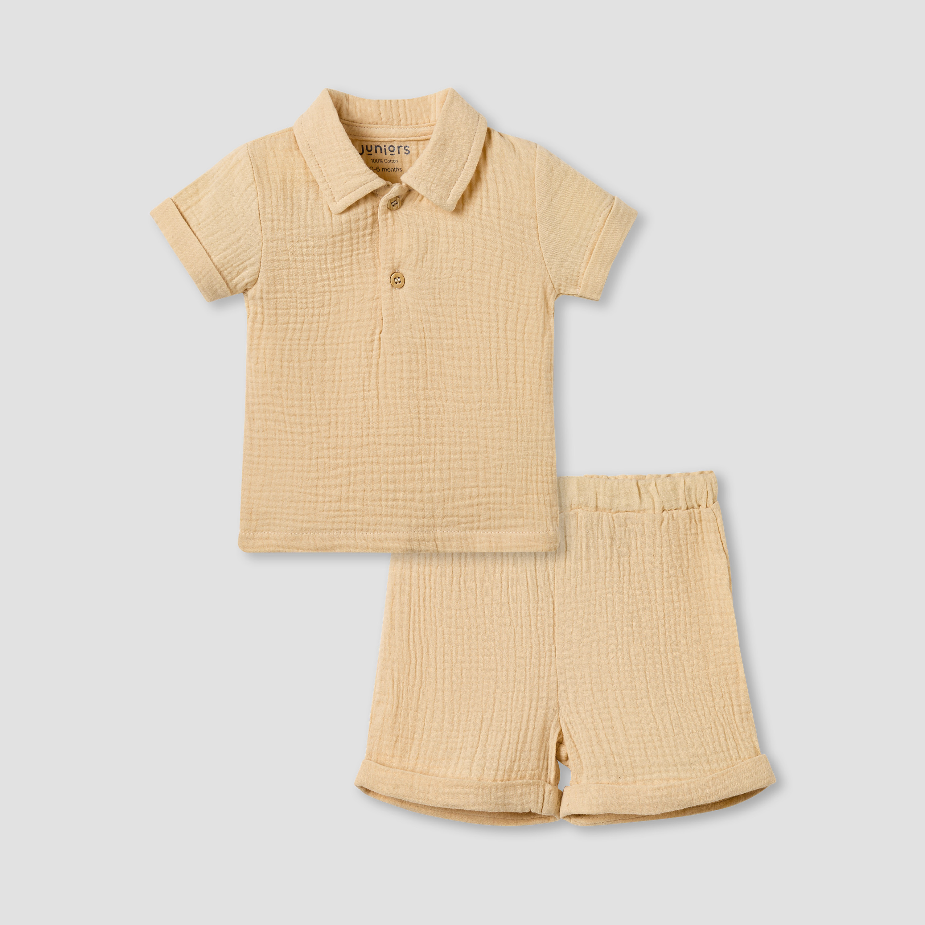 Juniors Cotton Collared Short Sleeves Shorts Set with Textured Design-baby-boys-clothing-setsandcoords-image-2