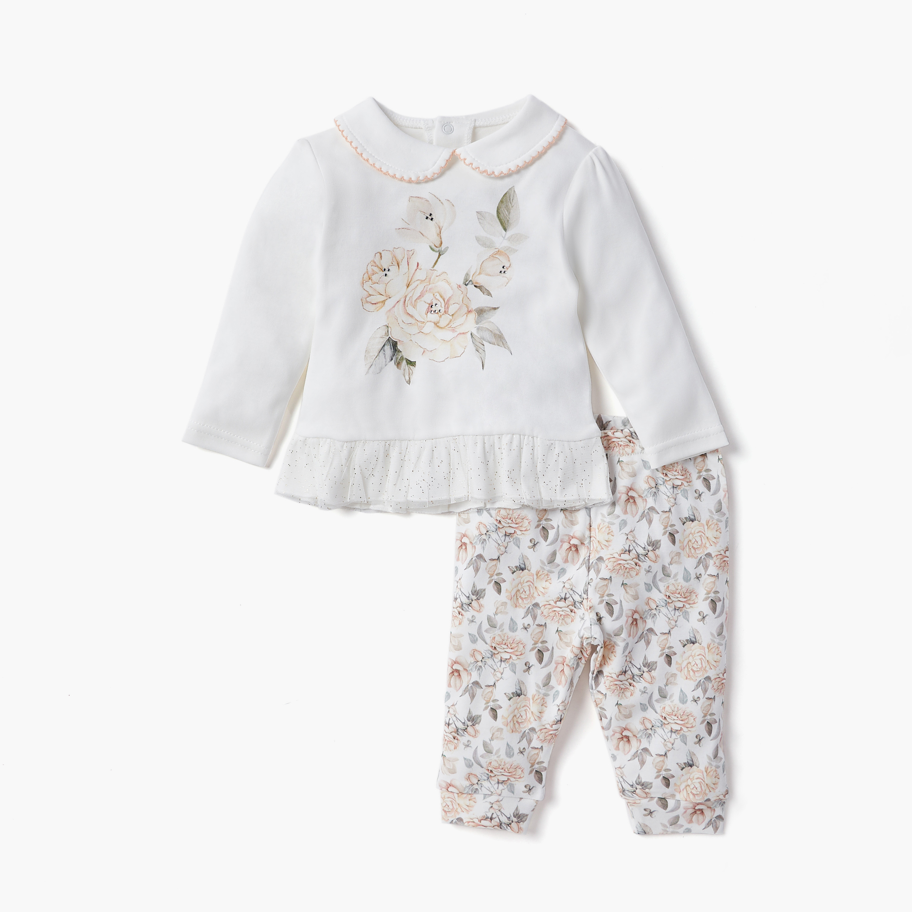 Giggles Flower Print Top and Pyjama Set-baby-girls-clothing-nightwear-pyjamasets-image-1