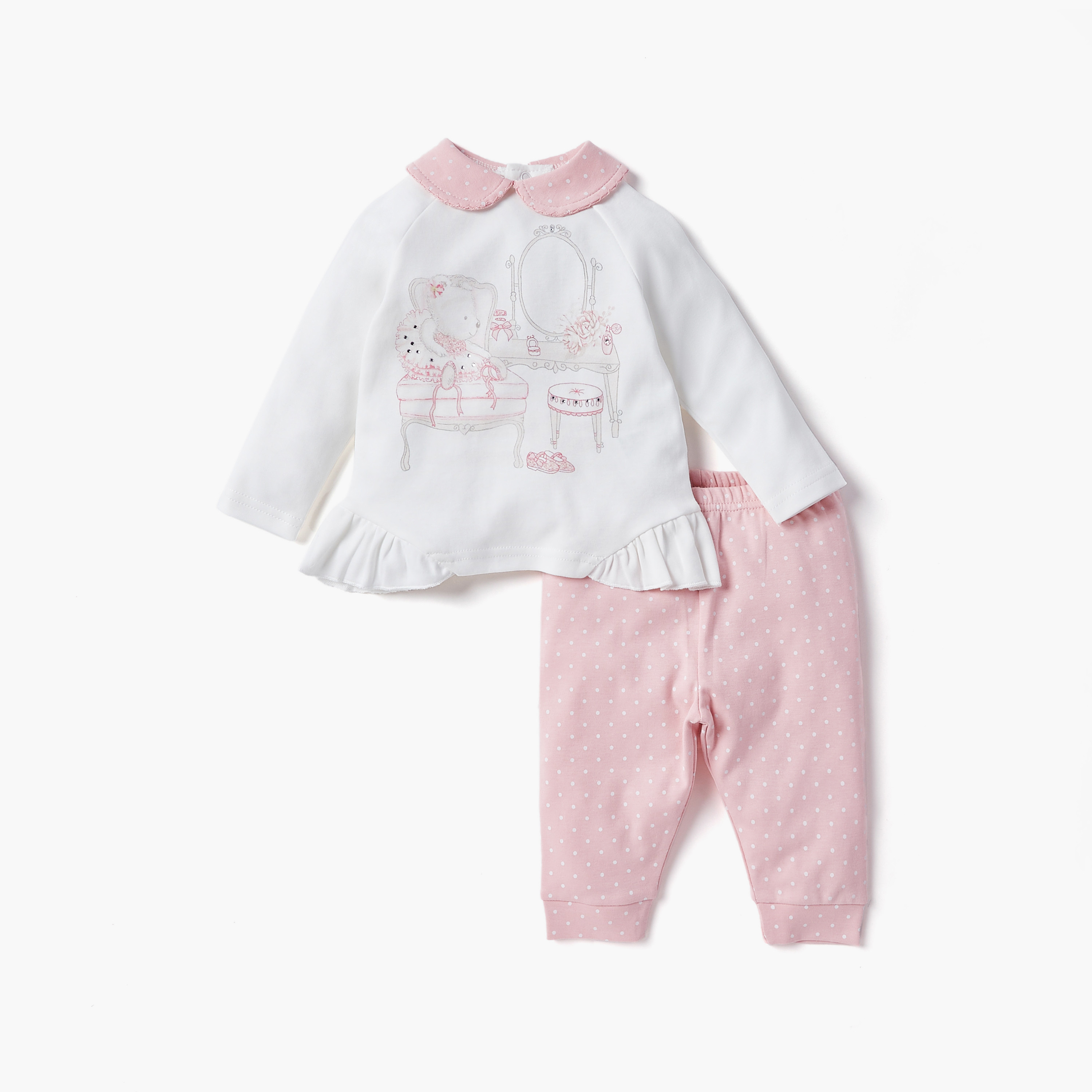 Giggles Bear Print Top and Pyjama Set-baby-girls-clothing-nightwear-pyjamasets-image-1