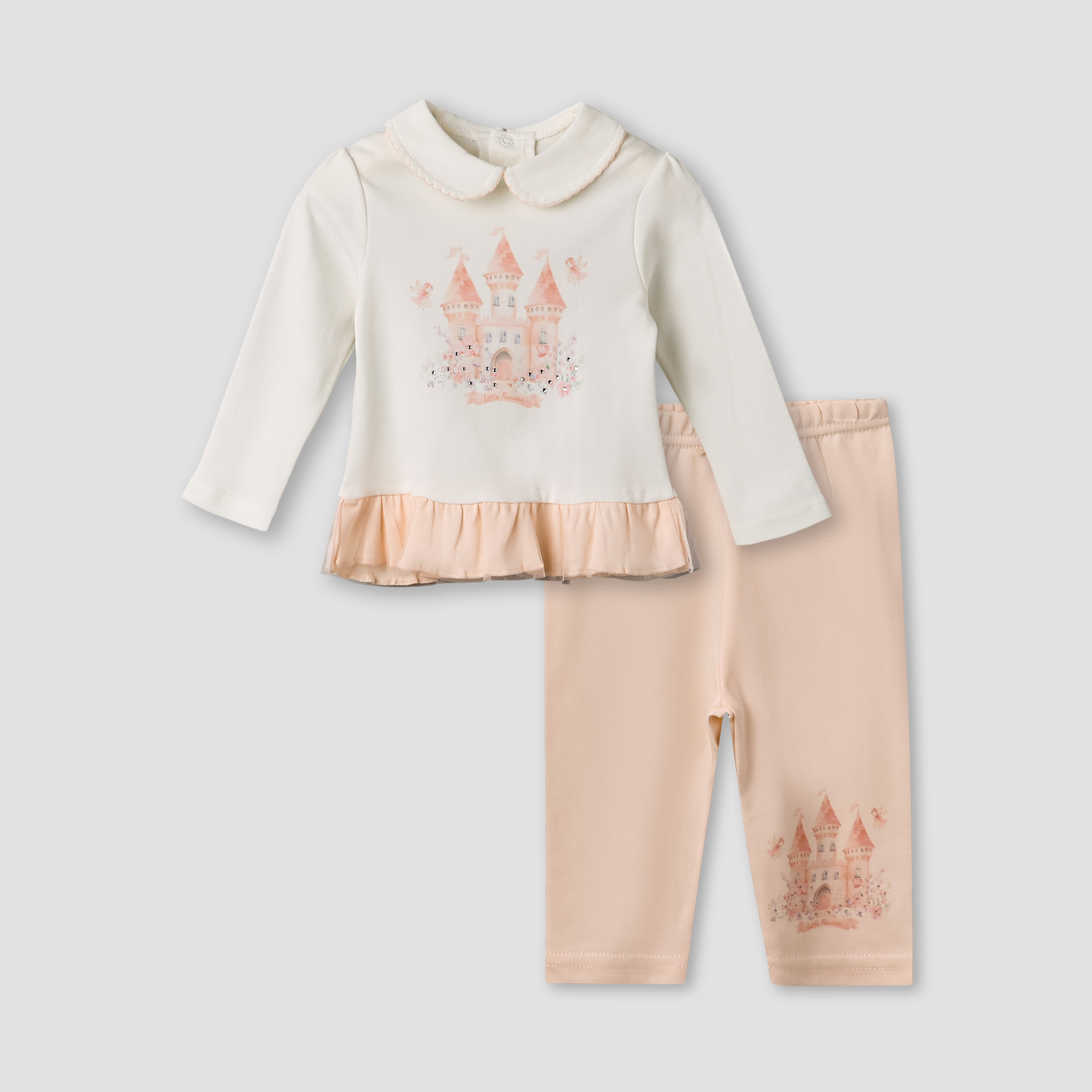 Giggles Cotton Peter Pan Collar Long Sleeve Pyjama Set with Castle Print-baby-girls-clothing-nightwear-pyjamasets-image-2