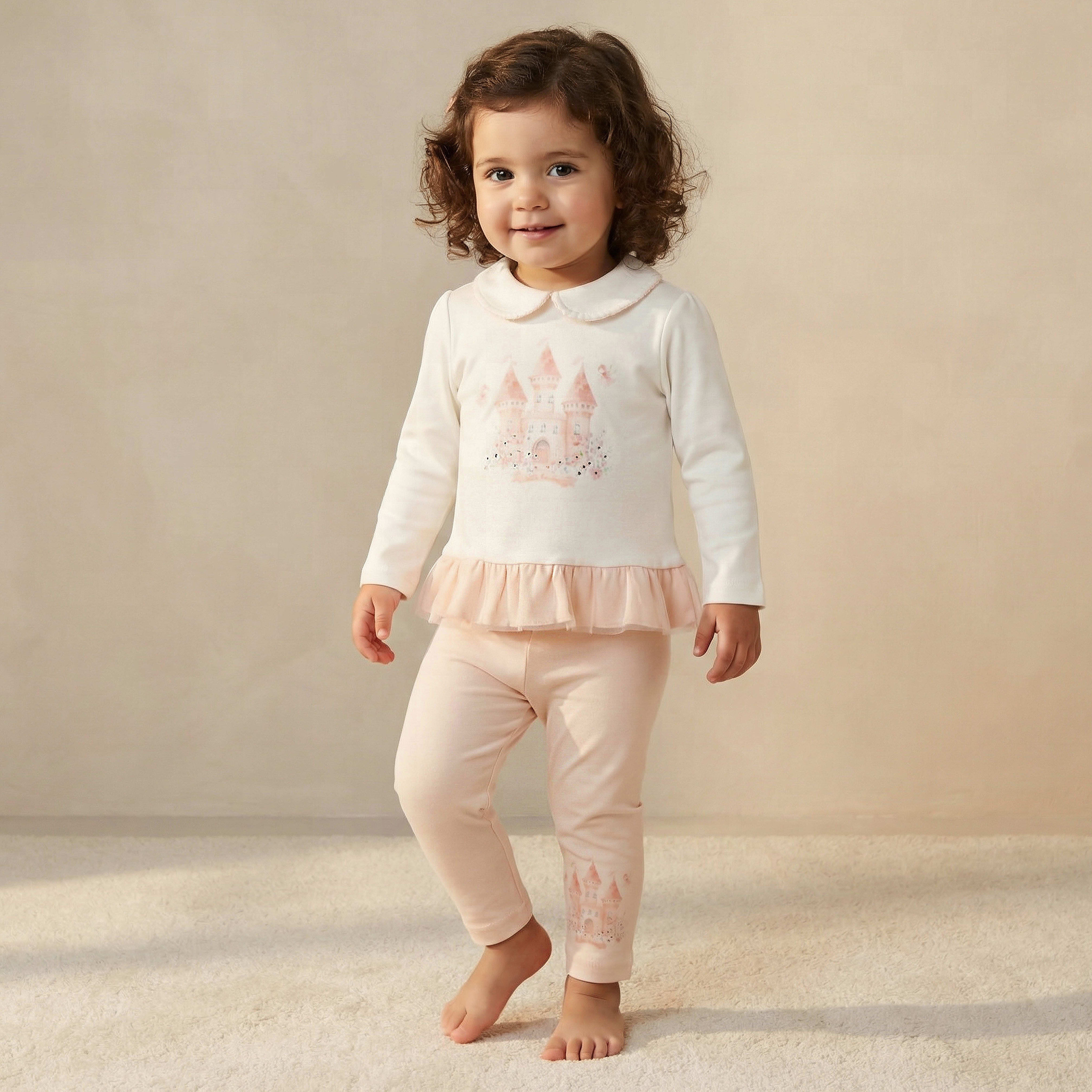 Giggles Cotton Peter Pan Collar Long Sleeve Pyjama Set with Castle Print-baby-girls-clothing-nightwear-pyjamasets-image-1